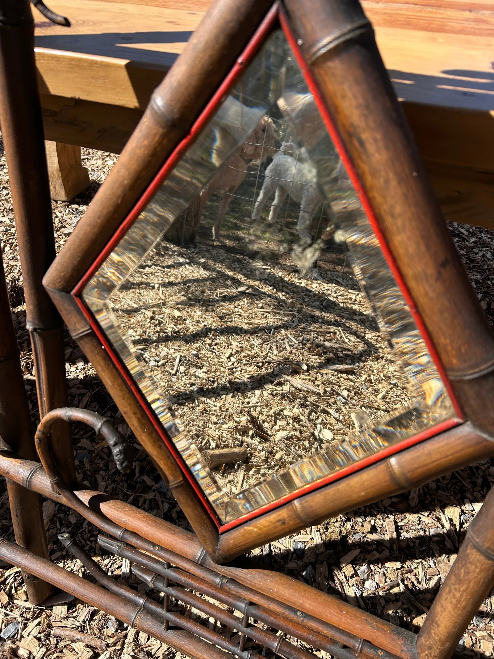 Adirondack Style Bamboo Antique Mirror and Coat Hanger - 4