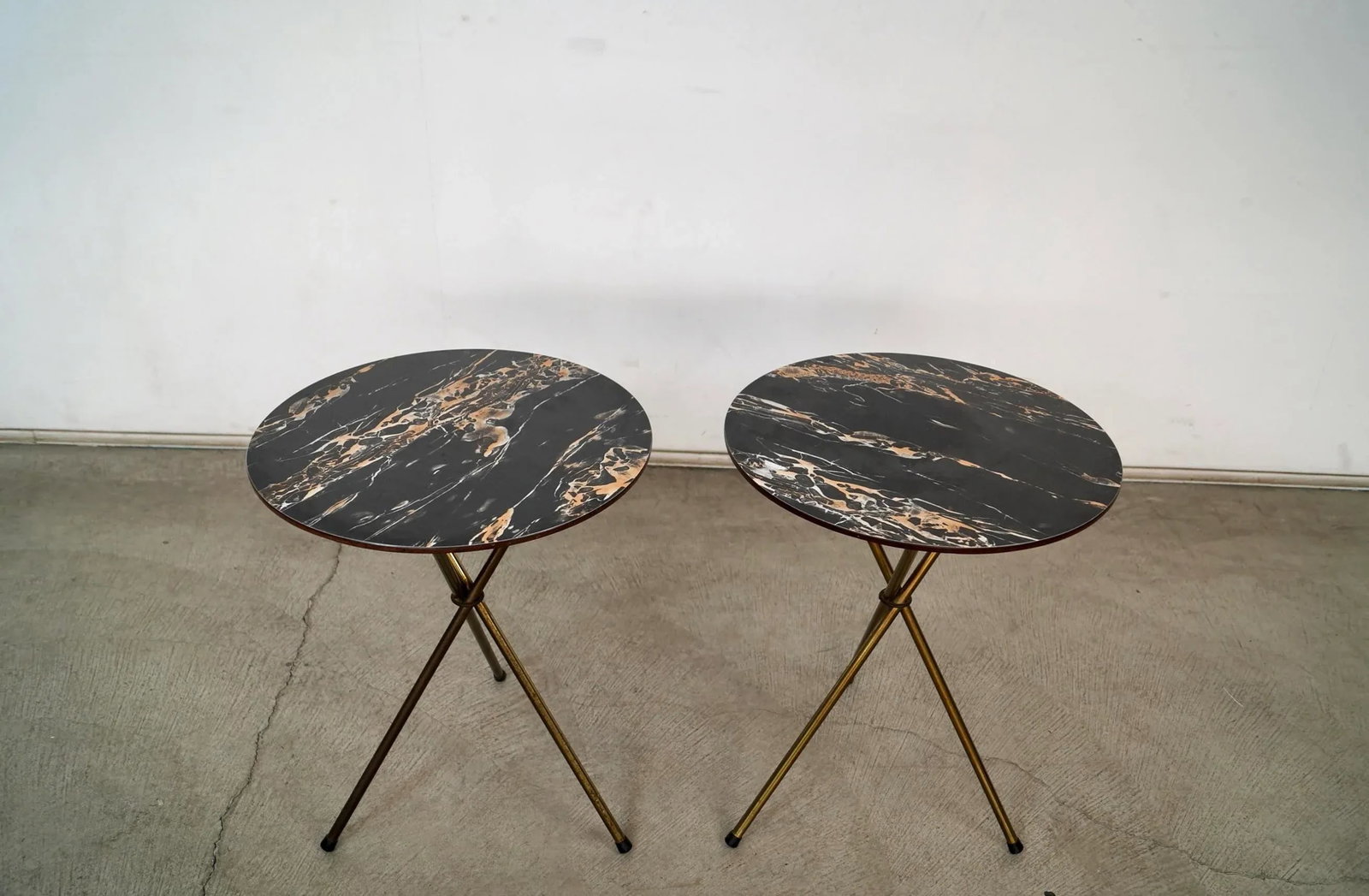 1950's Mid-Century Modern Faux Marble & Brass Side Tables - A Pair - 2