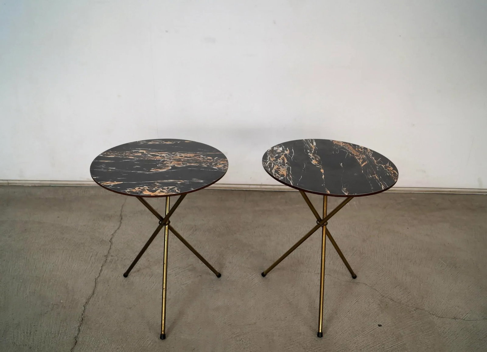 1950's Mid-Century Modern Faux Marble & Brass Side Tables - A Pair - 3
