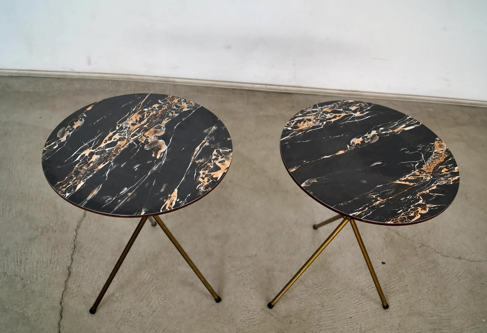 1950's Mid-Century Modern Faux Marble & Brass Side Tables - A Pair - 4