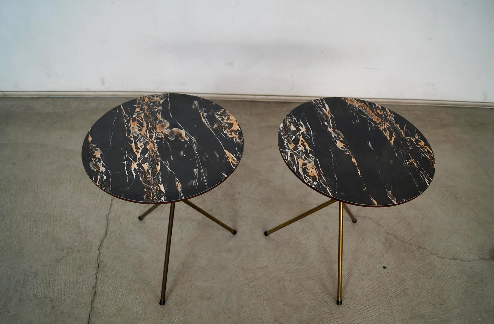 1950's Mid-Century Modern Faux Marble & Brass Side Tables - A Pair - 5
