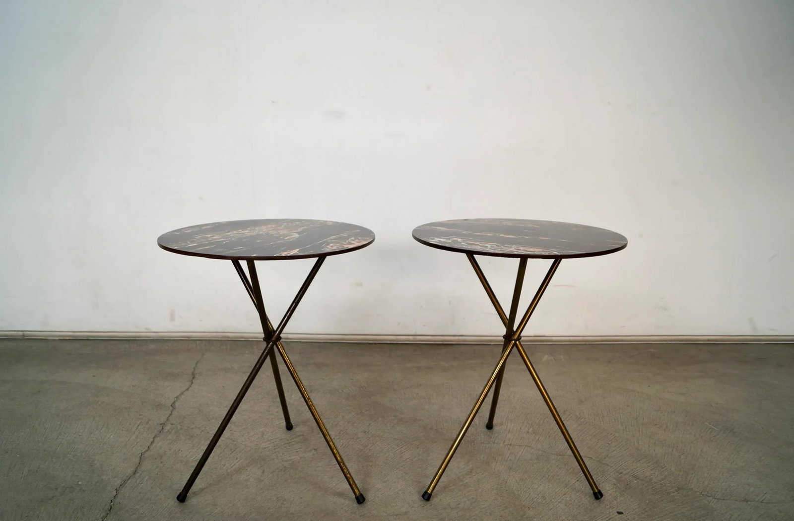 1950's Mid-Century Modern Faux Marble & Brass Side Tables - A Pair - 6