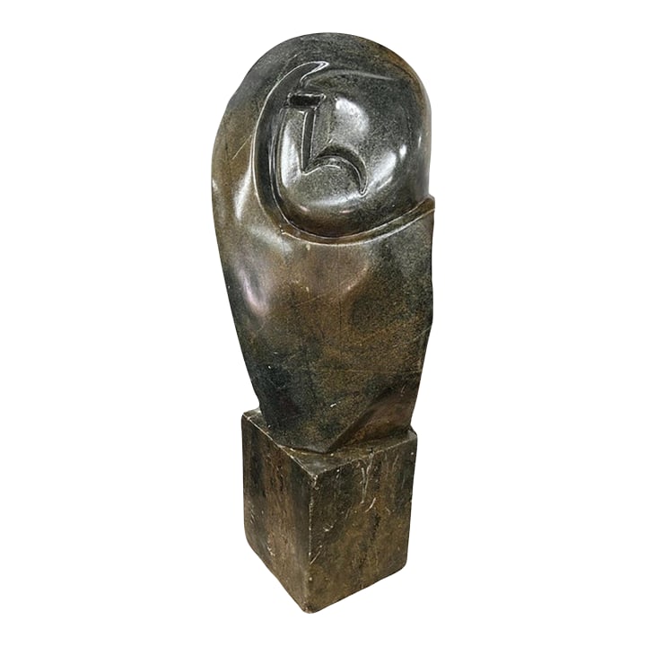 Mid 20th Century Modernist Abstract Stone Sculpture: Modernist Abstract Stone Sculpture. Offered is a stunning Modernist stone abstract sculpture that sits on an 8 inch by 8 inch plinth. Perfect sculpture for display on your marble or travertine pedesta