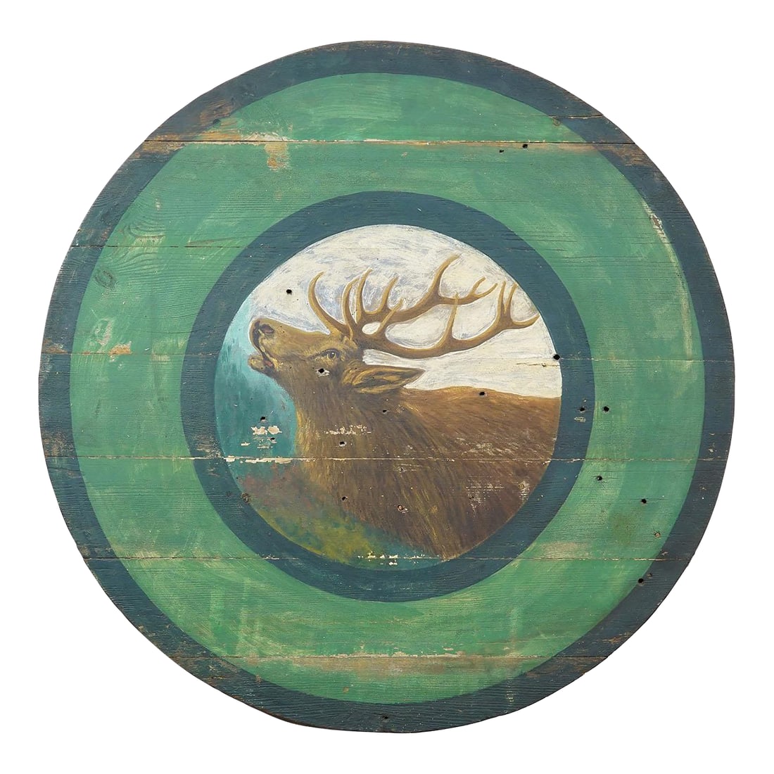 Antique Hand-Painted Shooting Target Plaque - Germany Ca. 1930: Antique Hand-Painted Shooting Target Plaque - Germany ca. 1930 A very large antique wooden hand-painted shooting target plaque. The honor target is showing a belling stag in the Black Forest.