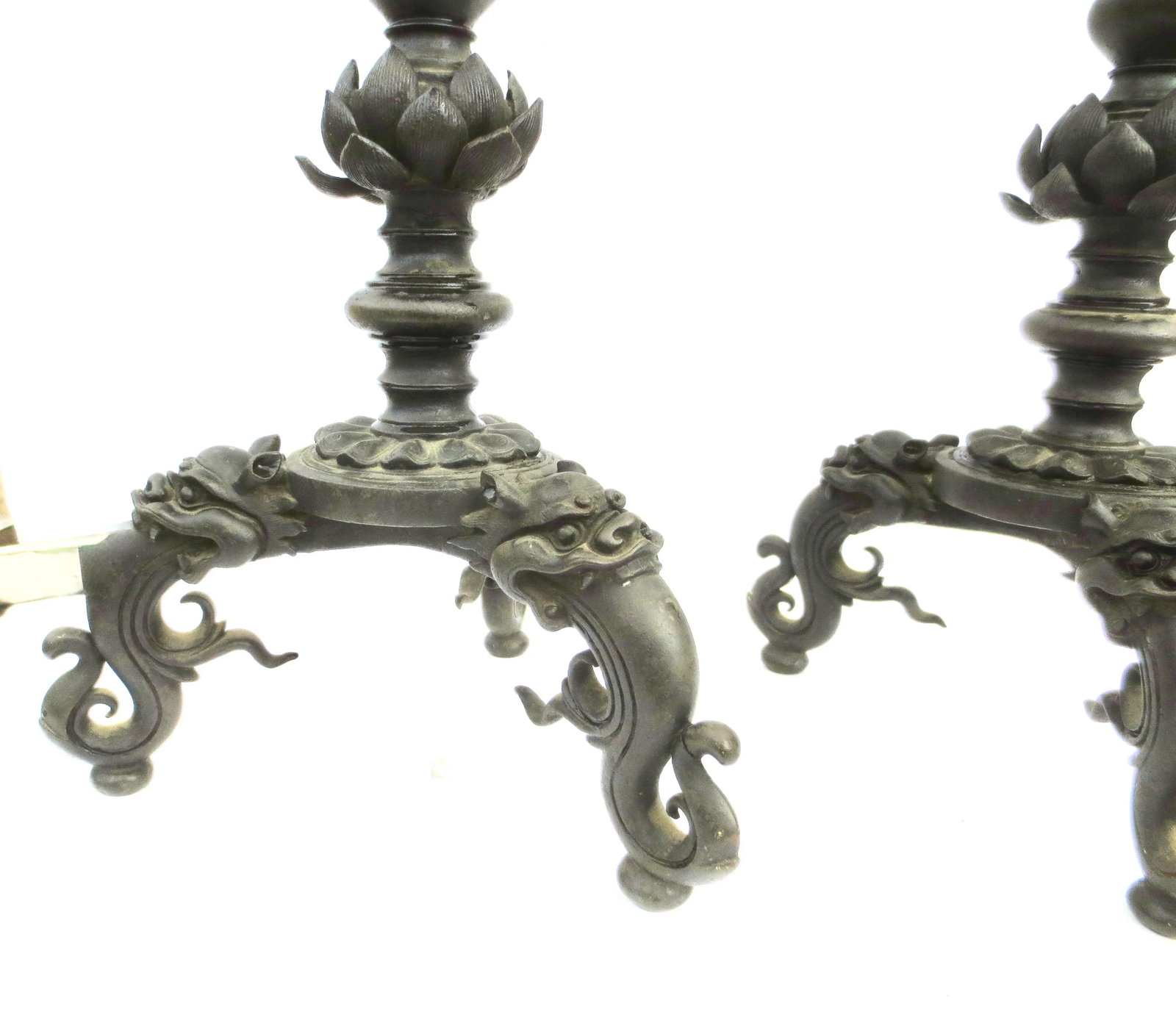 Pair Chinese Ming Bronze Candle Sticks- A Pair of 2 - 2