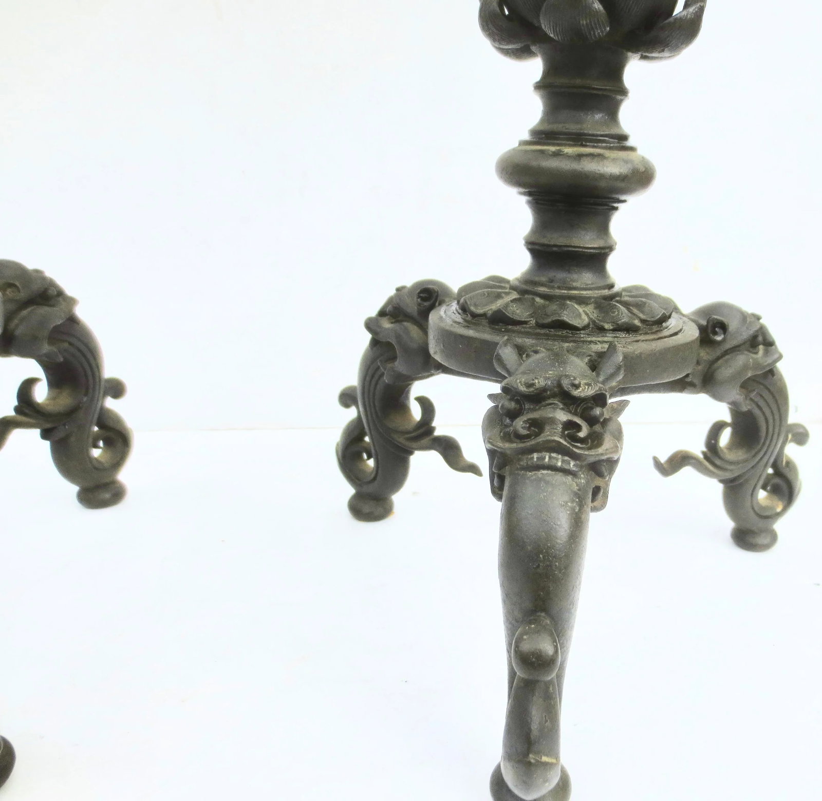 Pair Chinese Ming Bronze Candle Sticks- A Pair of 2 - 4