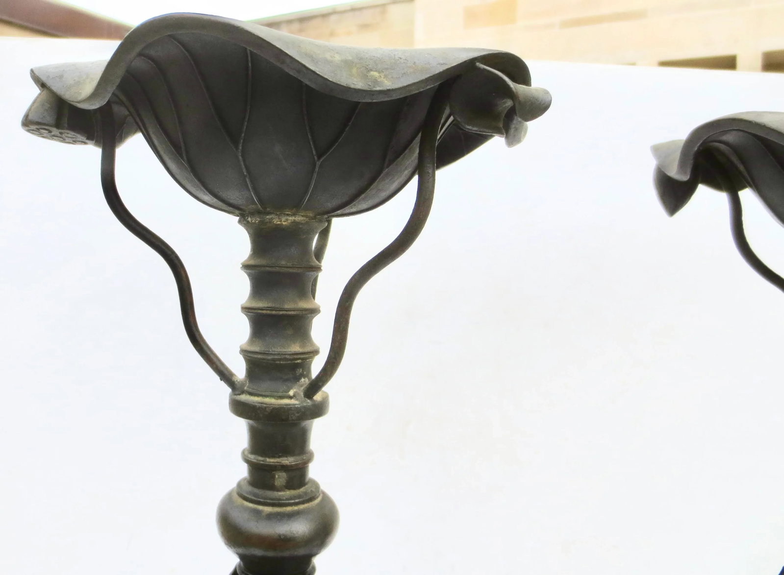 Pair Chinese Ming Bronze Candle Sticks- A Pair of 2 - 6