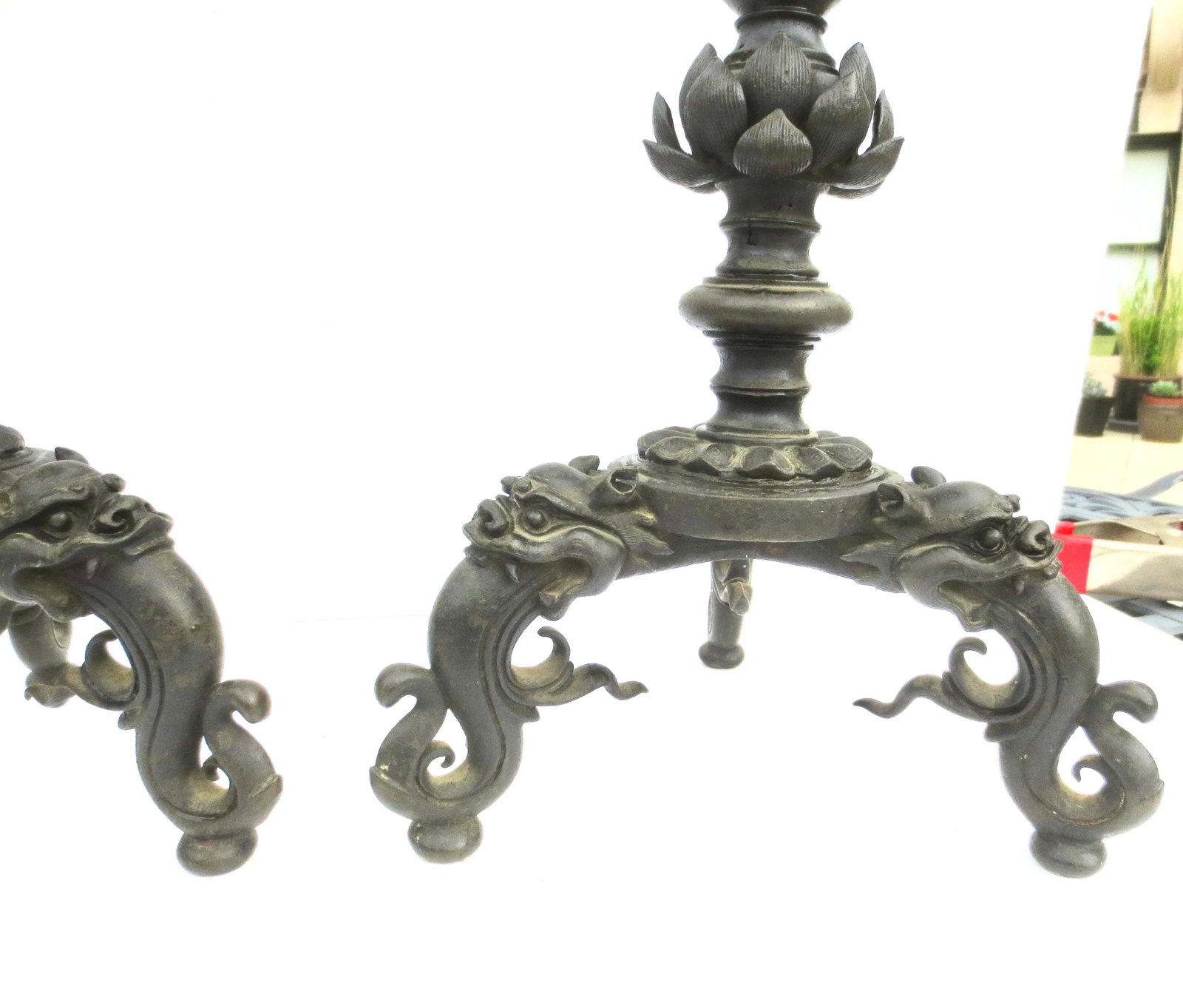 Pair Chinese Ming Bronze Candle Sticks- A Pair of 2 - 9