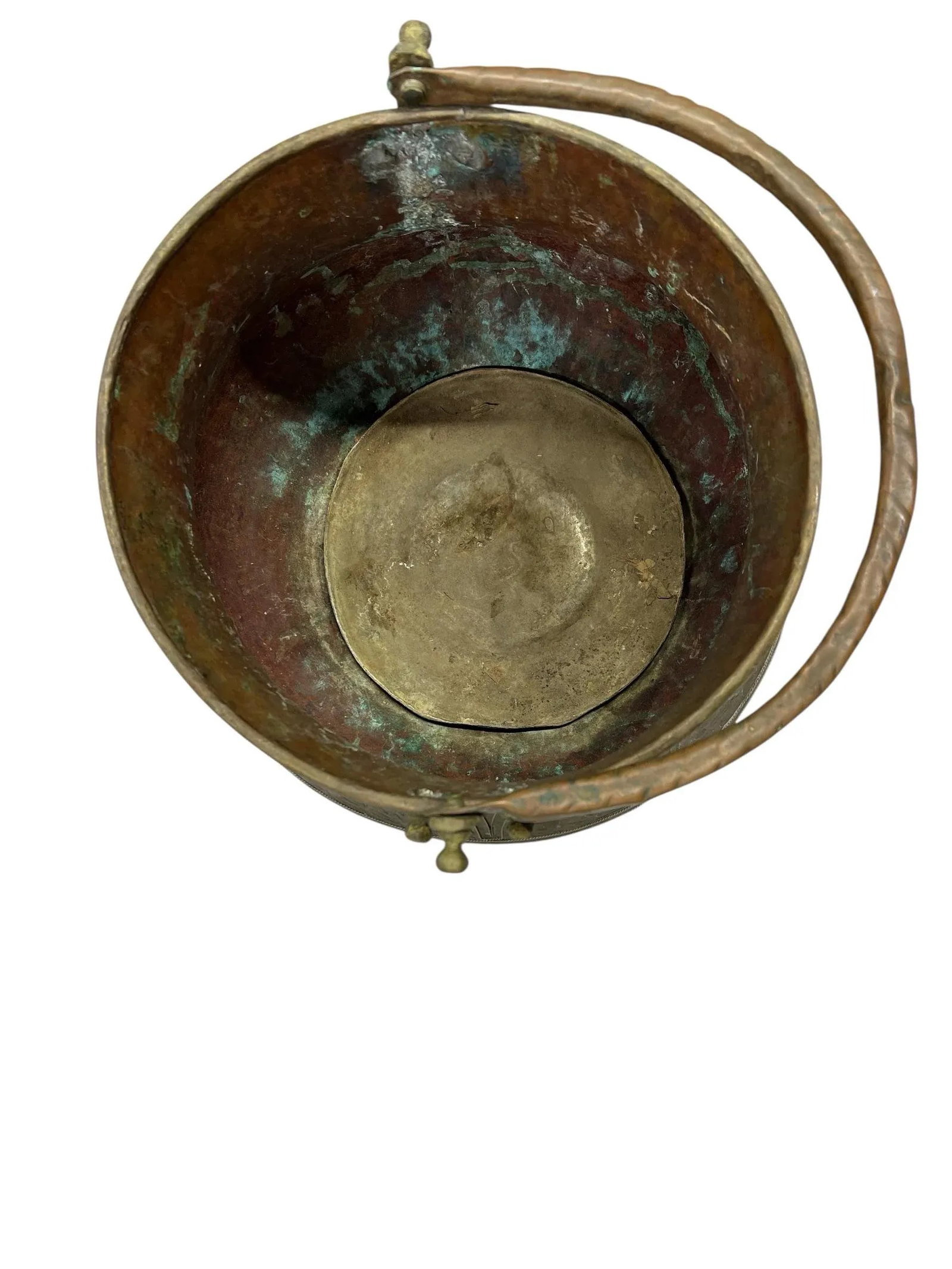 Antique Handmade Inlaid Copper and Brass Container With Handle - 3