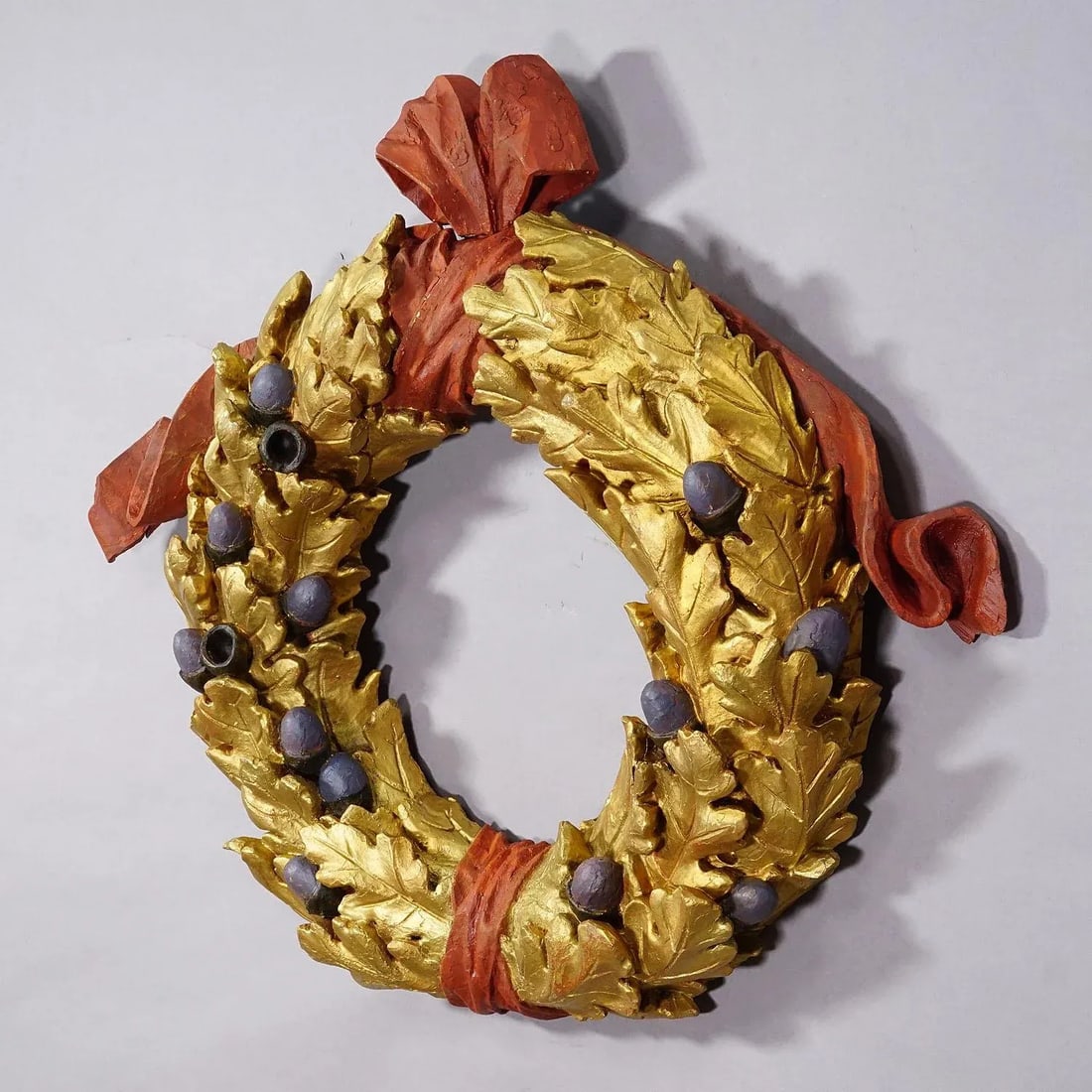 Antique Wooden Carved Door Wreath With Acorns, Germany Ca. 1930s - 2