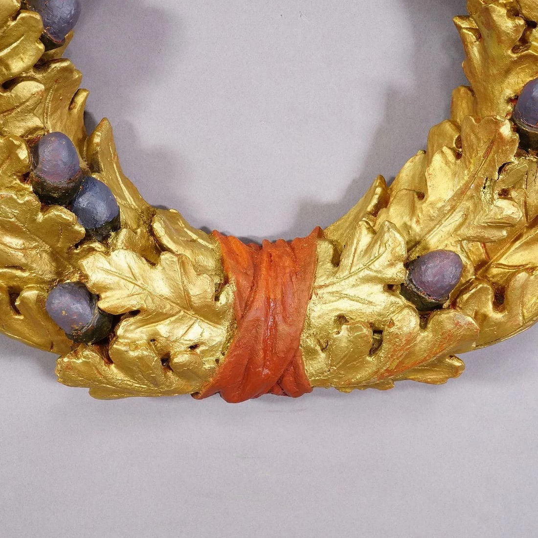 Antique Wooden Carved Door Wreath With Acorns, Germany Ca. 1930s - 4