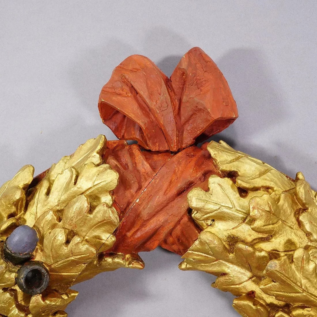 Antique Wooden Carved Door Wreath With Acorns, Germany Ca. 1930s - 6