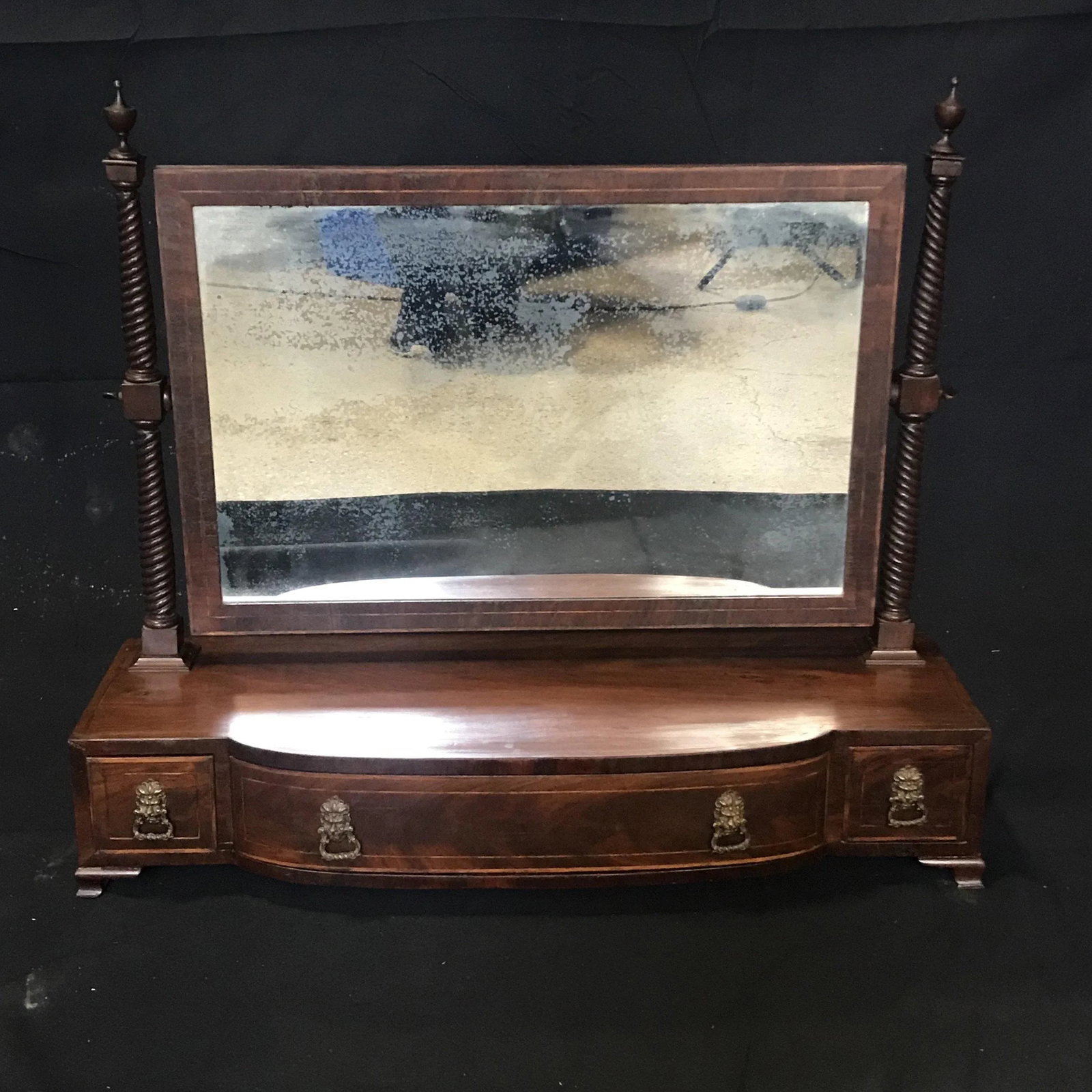 Georgian Regency Mahogany Dressing Table Swing Mirror Toilet With Lions Heads - 9