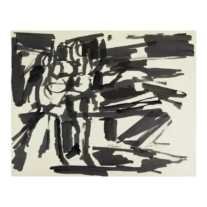 Mid 20th Century Abstract Action Painting, Black & White Pen & Ink on Paper by Salvatore Grippi: Abstract Expressionist Gestural Black & White Pen & Ink Work by Salvatore Grippi ' Gorgeous early pen and ink on paper work by Salvatore Grippi. Signed. Circa 1955-56 New York School measures