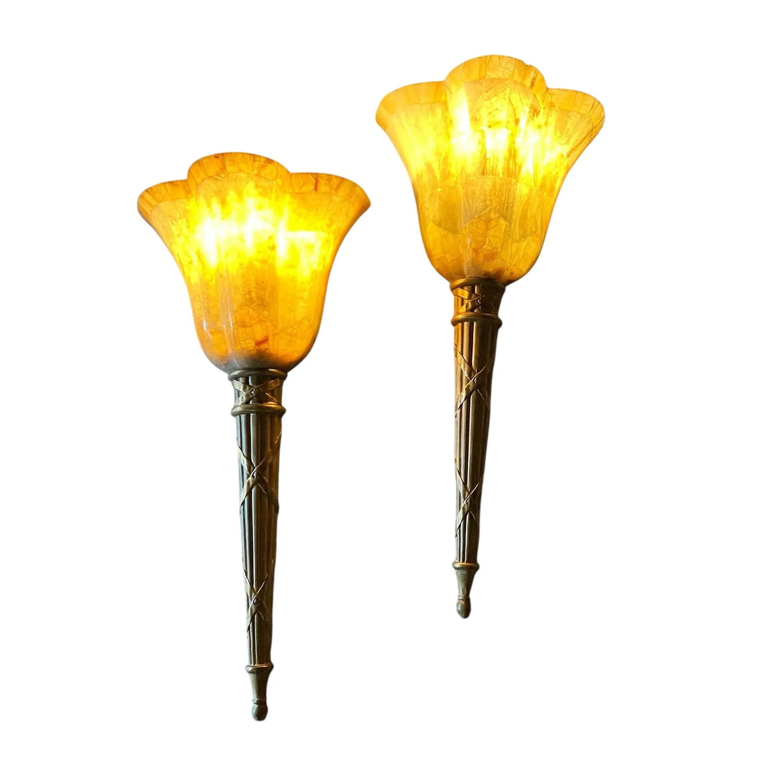Vintage Coastal Palm Beach Style Art Nouveau Torche Wall Sconces - A Pair - 4