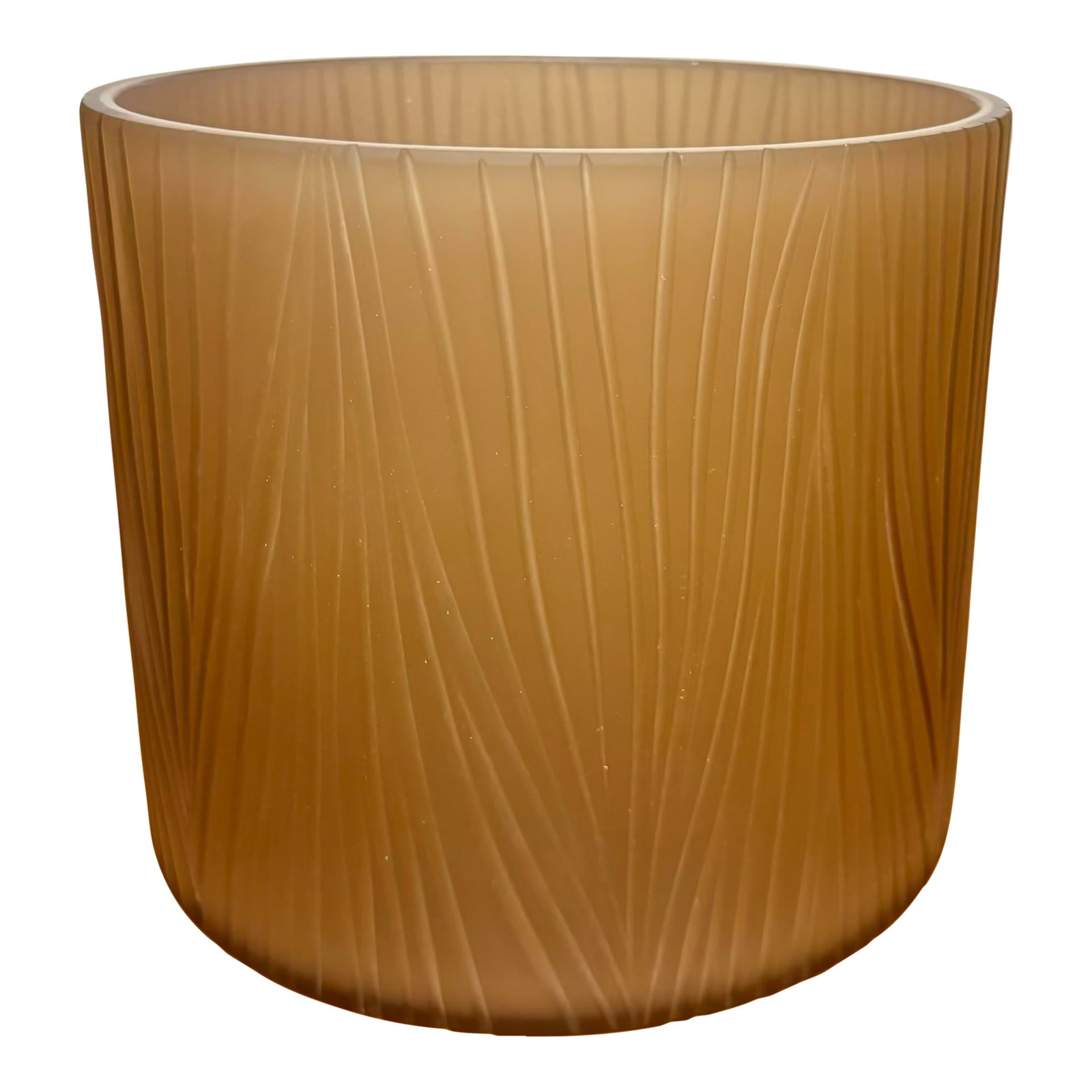 Etched Glass Modernist Ice Bucket Signed Vivarini: Elevate your space with this striking piece of contemporary studio glass. It appears to be signed Vivarini and dated 1.11.06 on the base. Crafted from thick (.25") smoky taupe glass, this cylindrical 