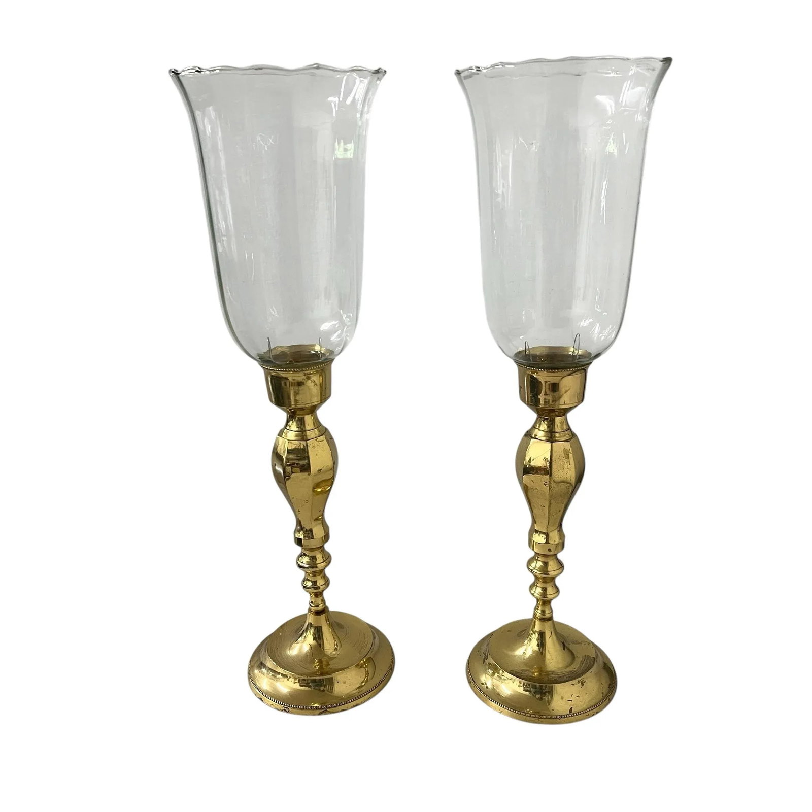 Vintage Brass Hurricane Globe Candleholders- A Pair - 3