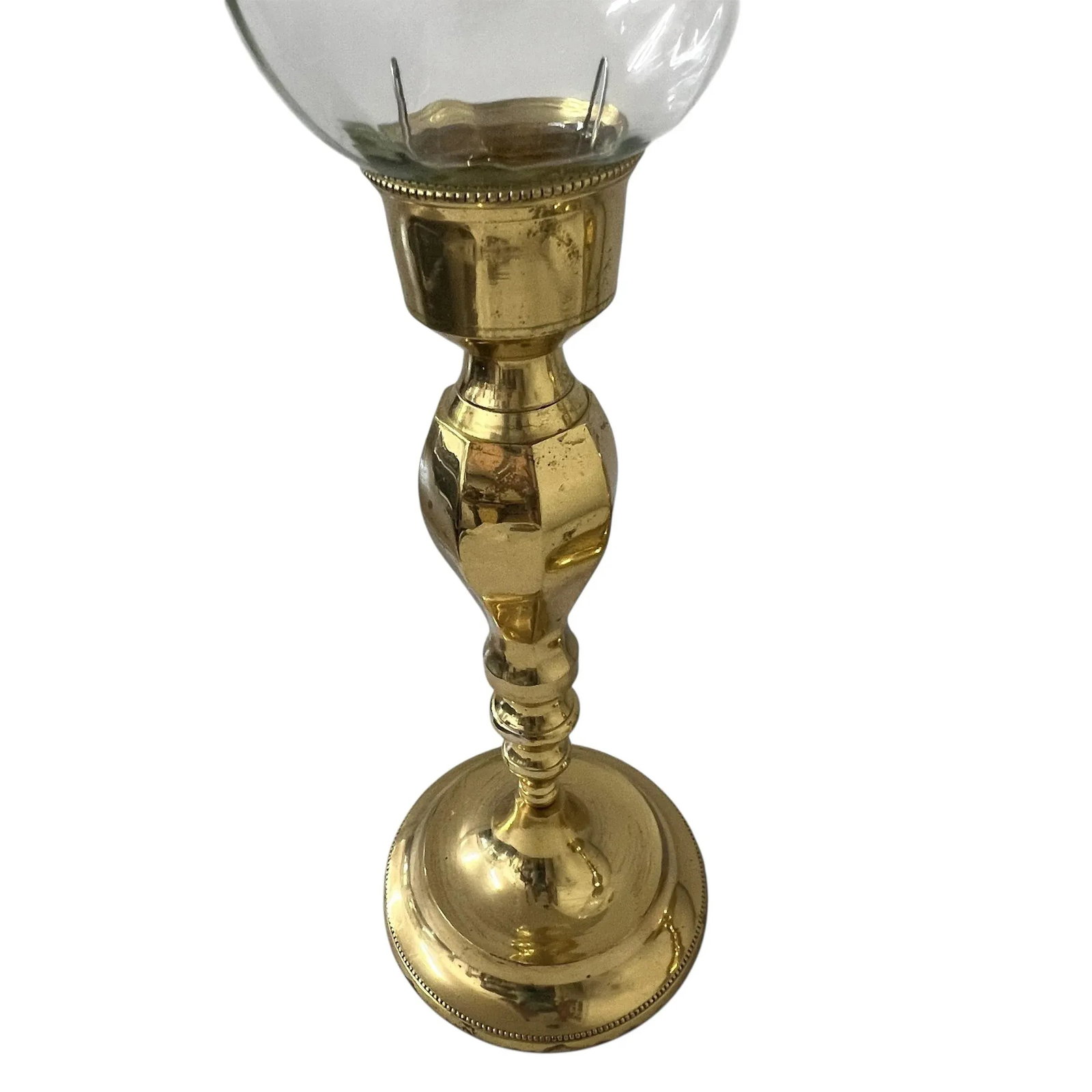Vintage Brass Hurricane Globe Candleholders- A Pair - 4