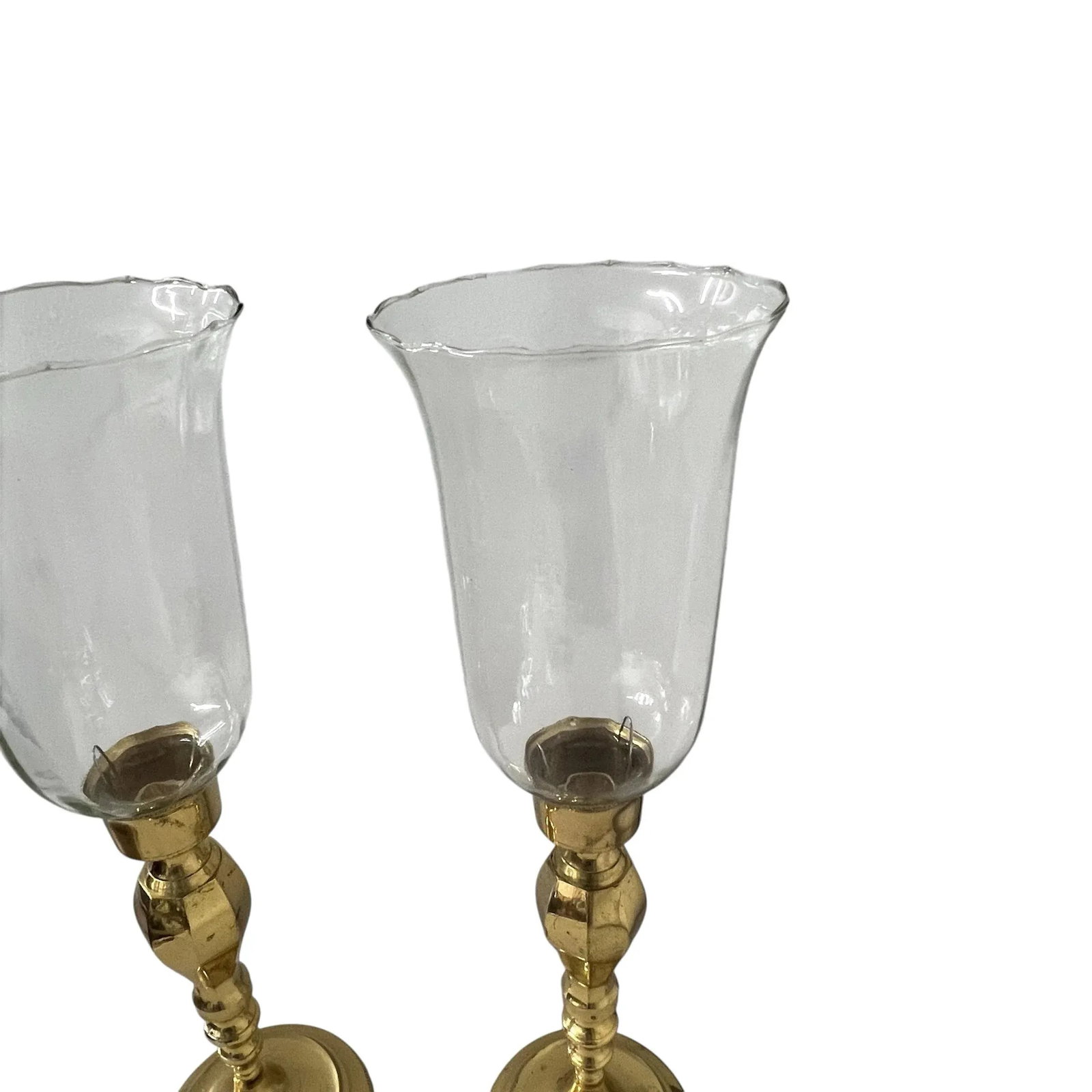 Vintage Brass Hurricane Globe Candleholders- A Pair - 9