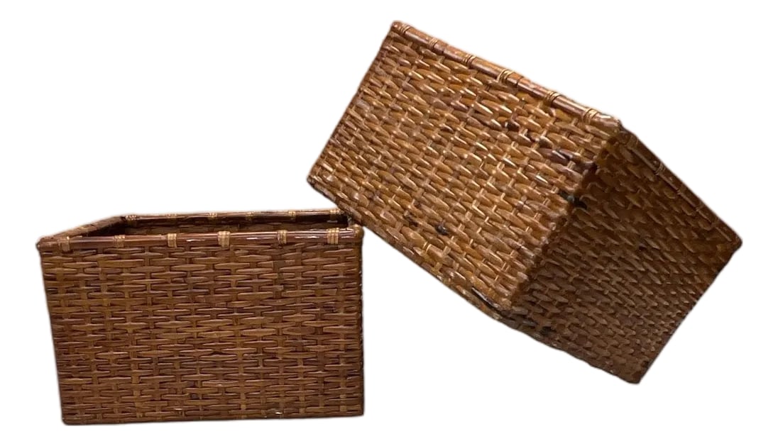 Vintage Split Bamboo Square Basket - A Pair (1 of 5)