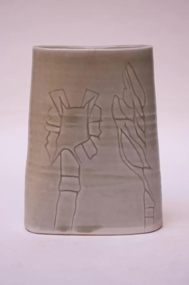 Studio Stoneware Pale Green Floral Vase Signed Pollack, 1976 - 13