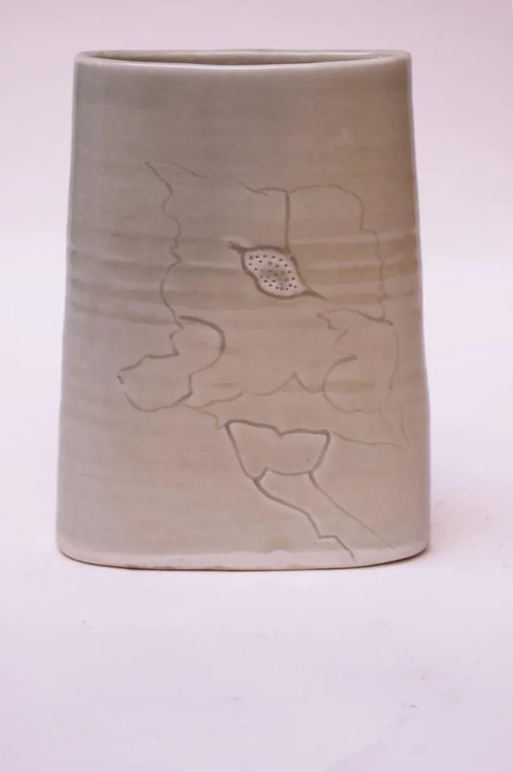 Studio Stoneware Pale Green Floral Vase Signed Pollack, 1976 - 5