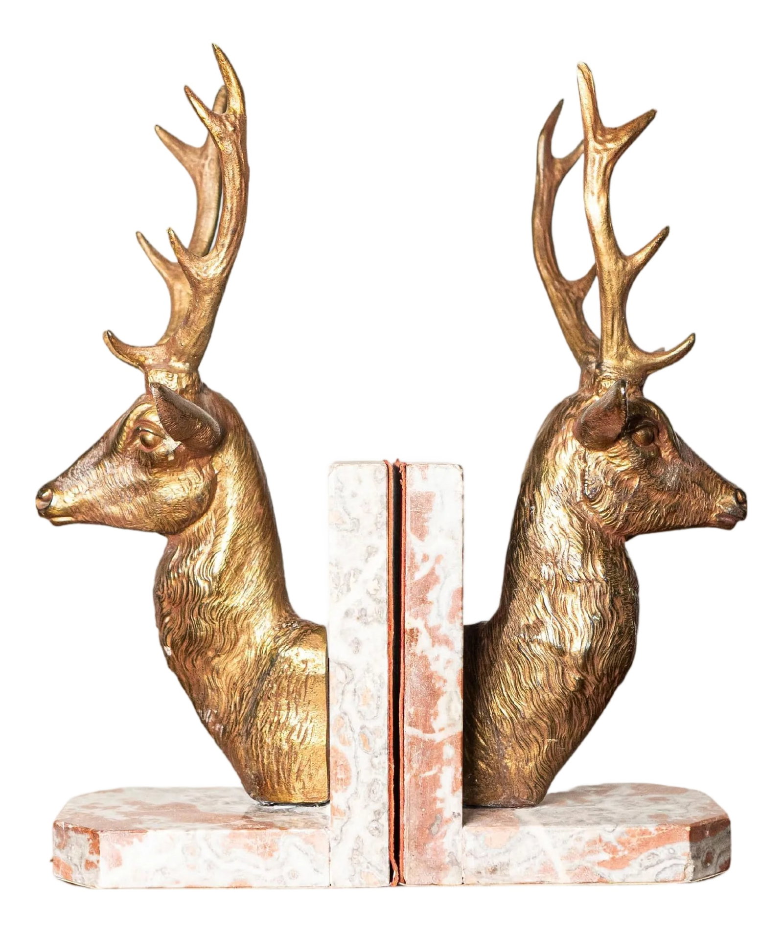 Pair of 20th-Century French Stag Bookends in Gilded Metal and Marble (1 of 8)