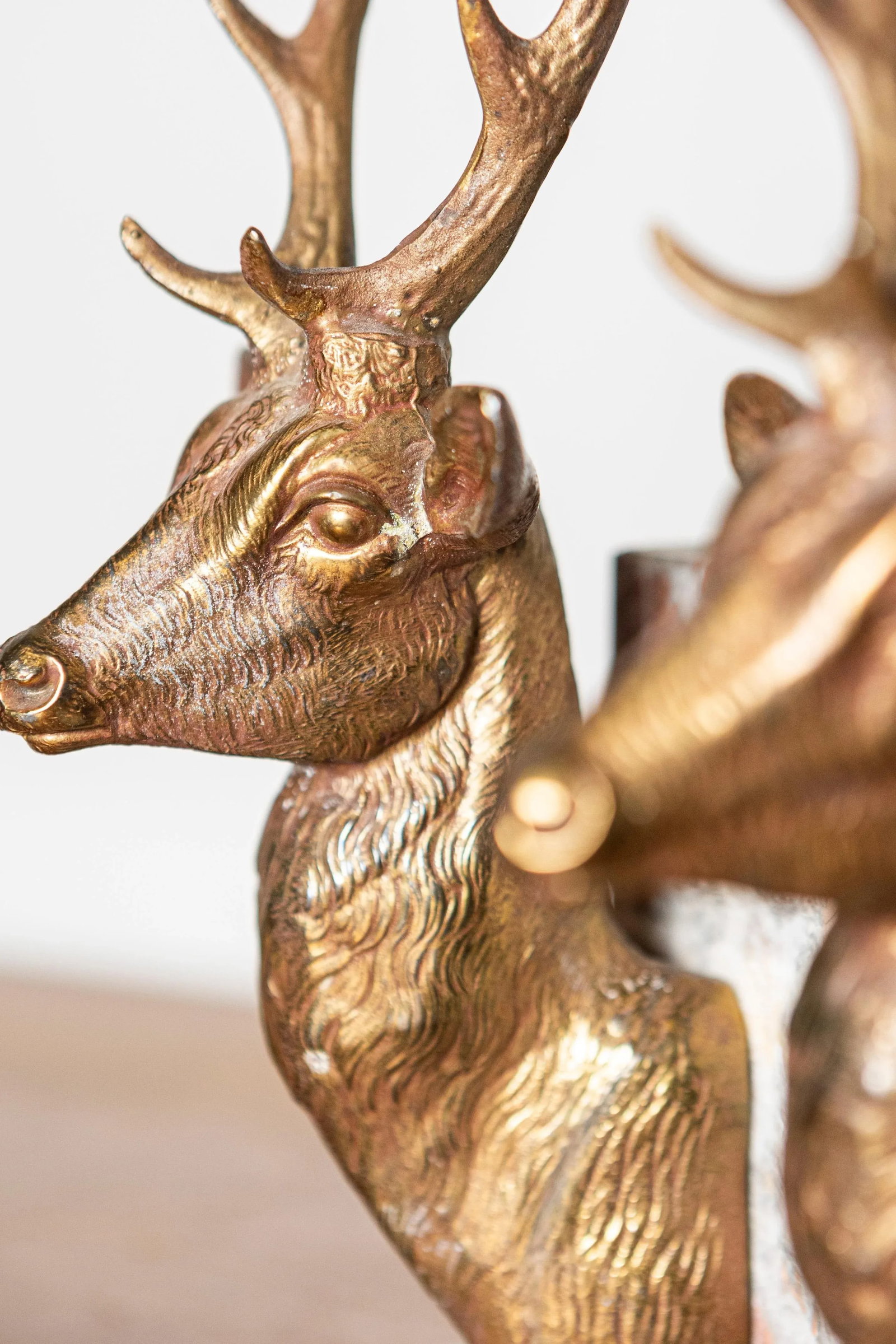 Pair of 20th-Century French Stag Bookends in Gilded Metal and Marble - 6