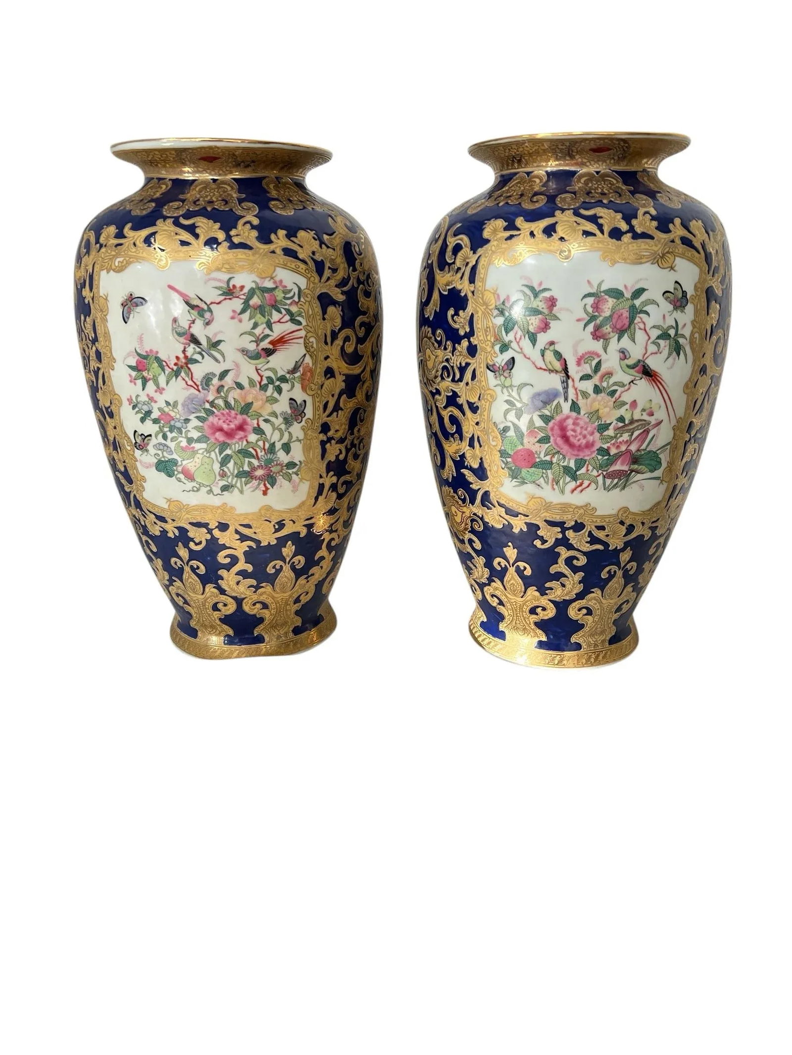 Qianlong Chinese Antique Famille Rose Bird & Floral Design Vase - A Pair - 6