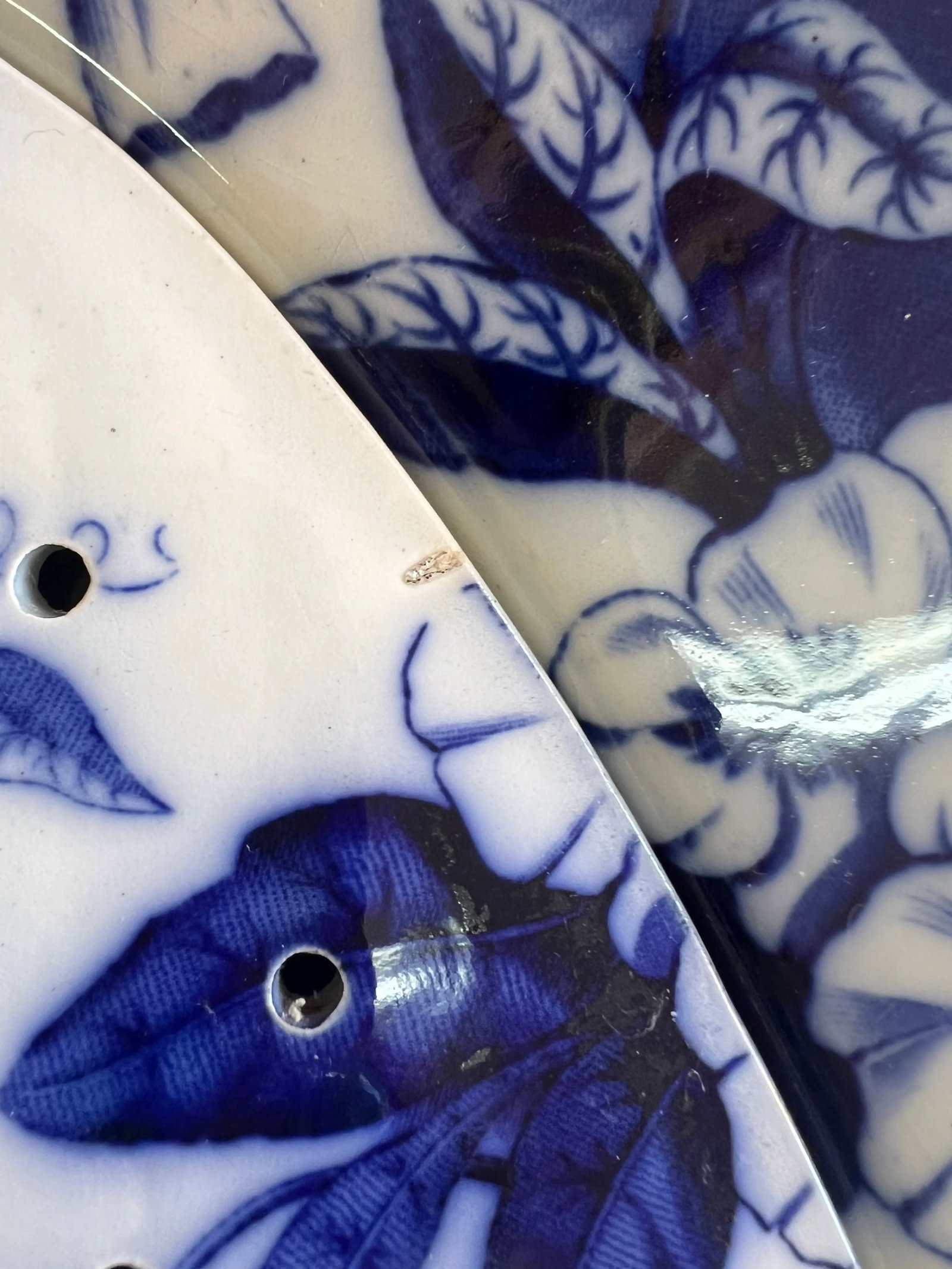 David Johnston Versailles France Mid 19th Century Flow Blue Morning Glory Fish Platter With Insert - 10