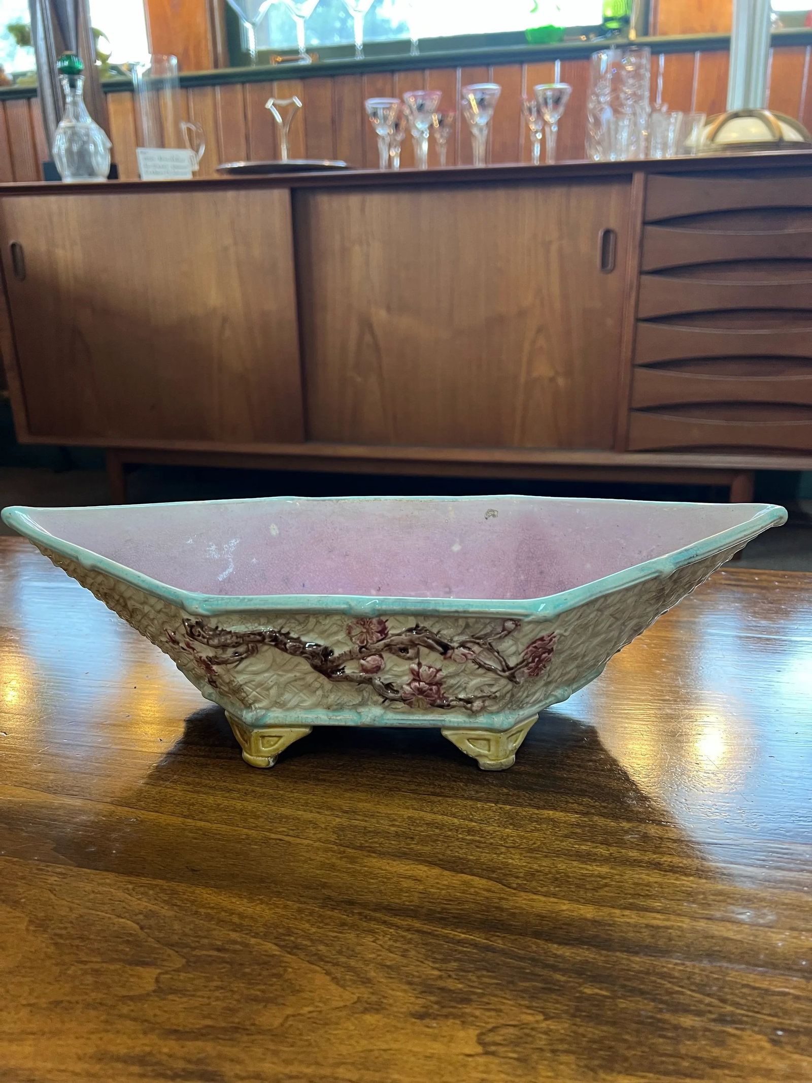 Antique Late 19th Century English Joseph Holdcroft Majolica Dogwood Basket - 10