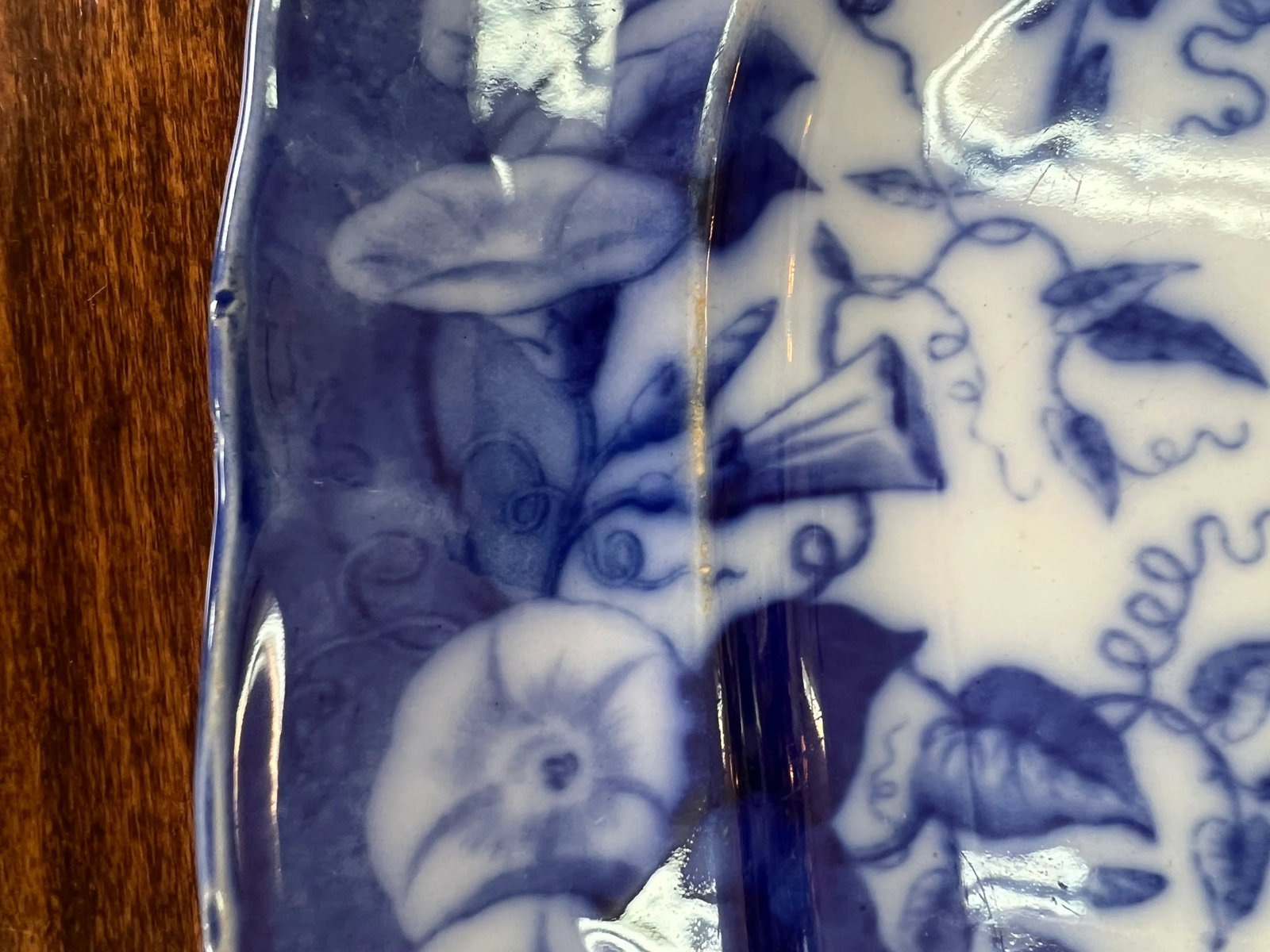 Circa 1850 Flow Blue Viellard France D Johnston "Volubilis" Morning Glory Platter - 11