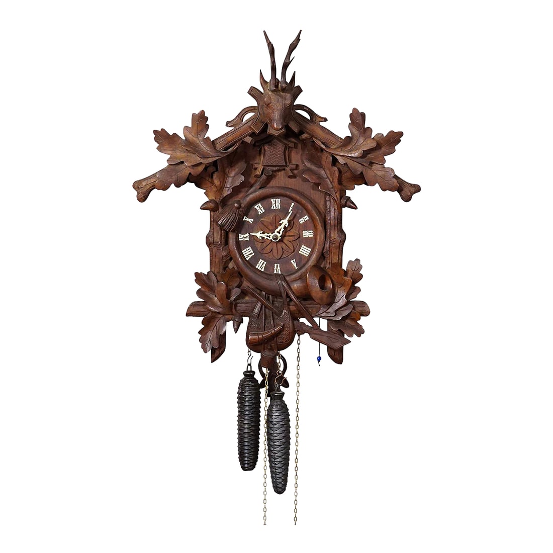 Antique Black Forest Carved Cuckoo Clock With Stag Head on Top (1 of 8)