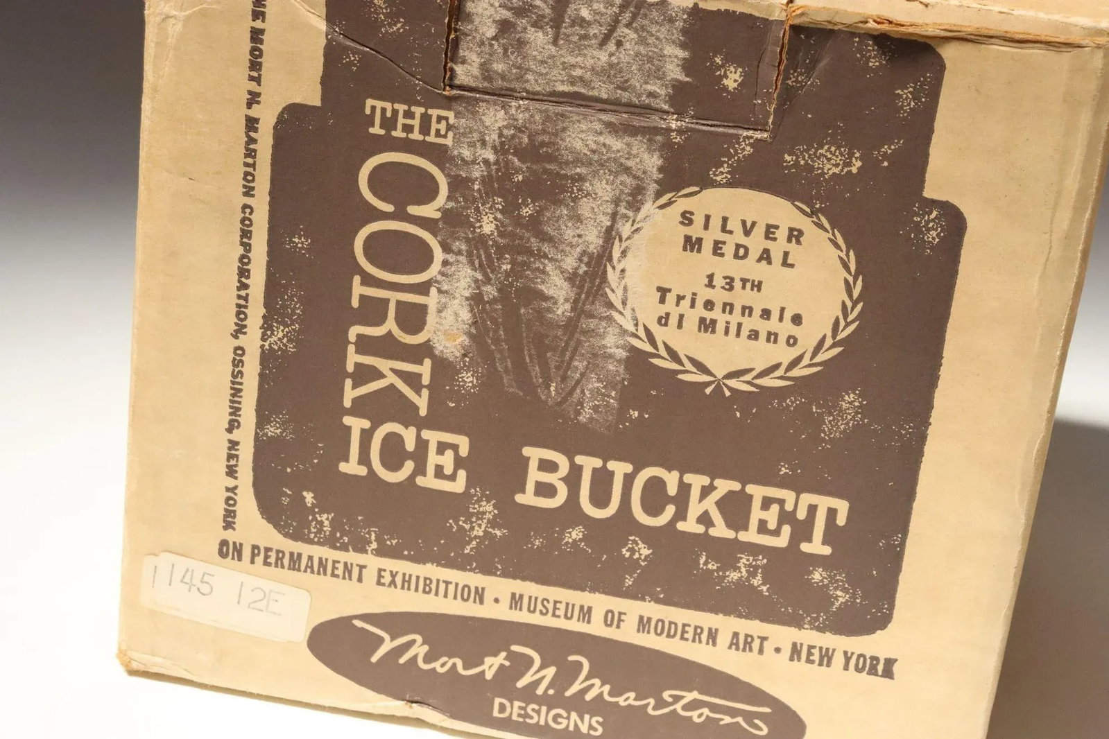 Vintage Cork Ice Bucket With Milk Glass Insert by Mort Marton - Unused With Box - 12