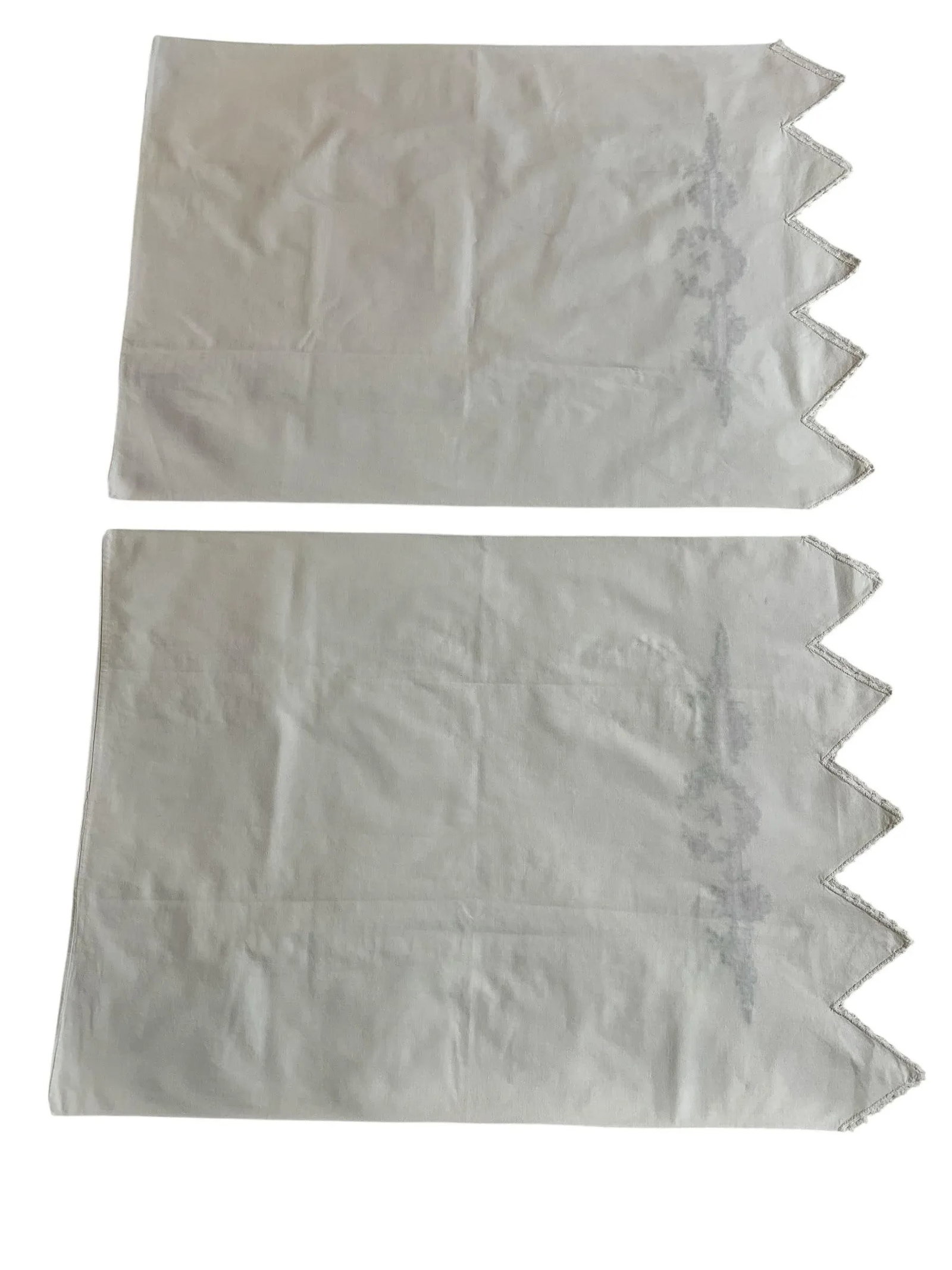 Vintage Handmade "H" Embroidered and Tatting Trim Pillowcase - A Pair - 3