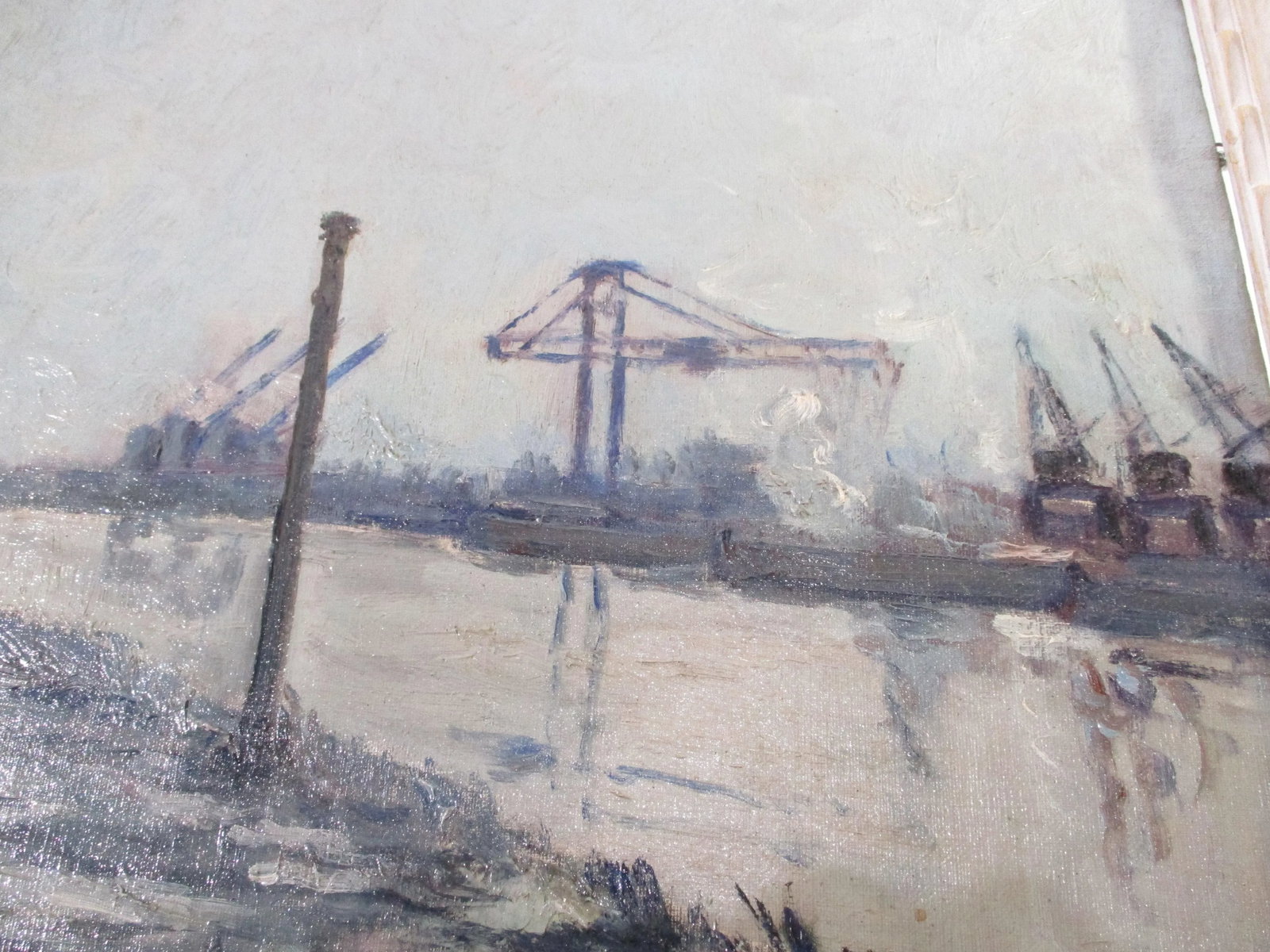Vintage Mid-Century Impressionist Painting Harbor View - 4