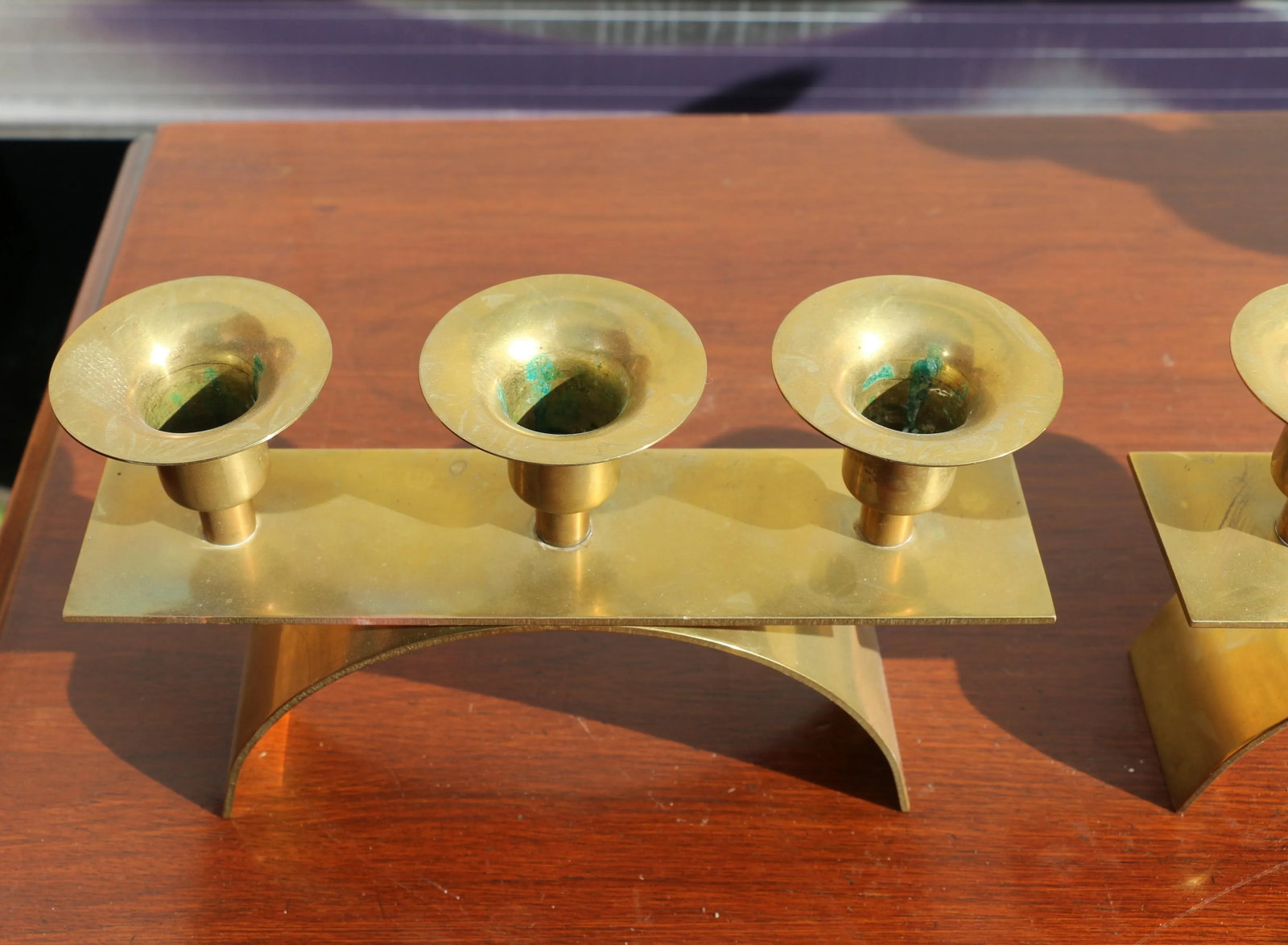 Brass Hollywood Regency Small Candle Holders - a Pair - 4