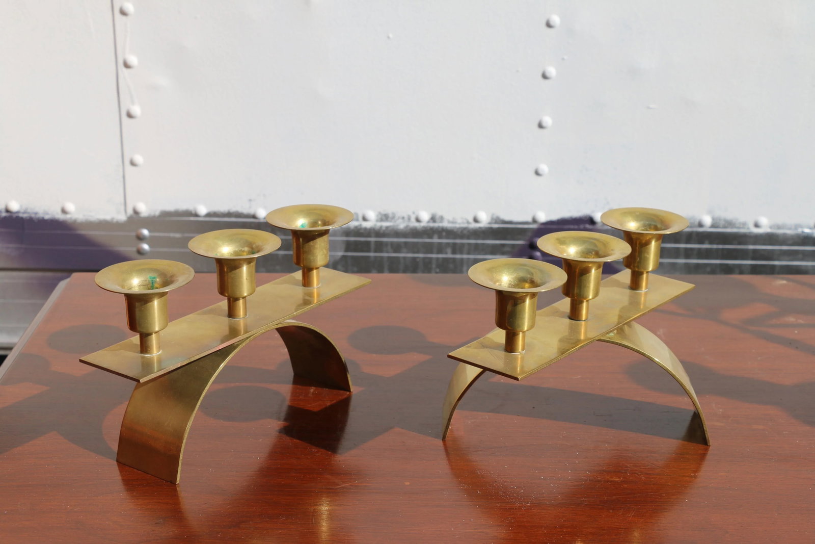 Brass Hollywood Regency Small Candle Holders - a Pair - 5