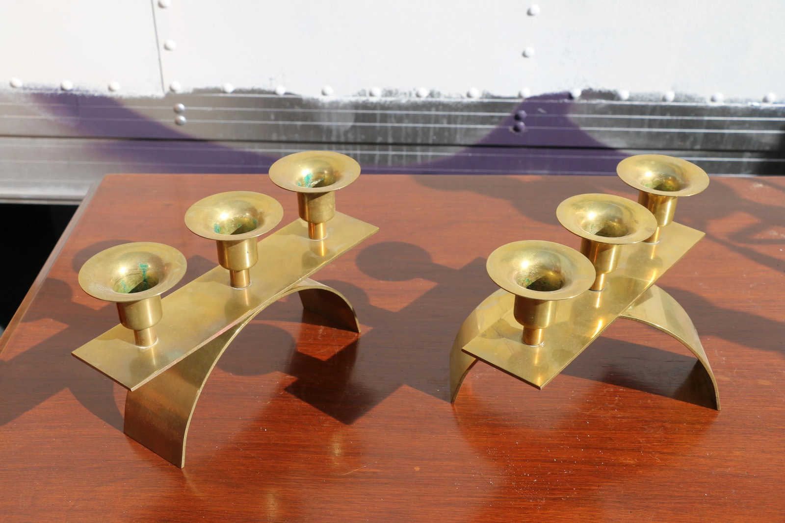 Brass Hollywood Regency Small Candle Holders - a Pair - 6