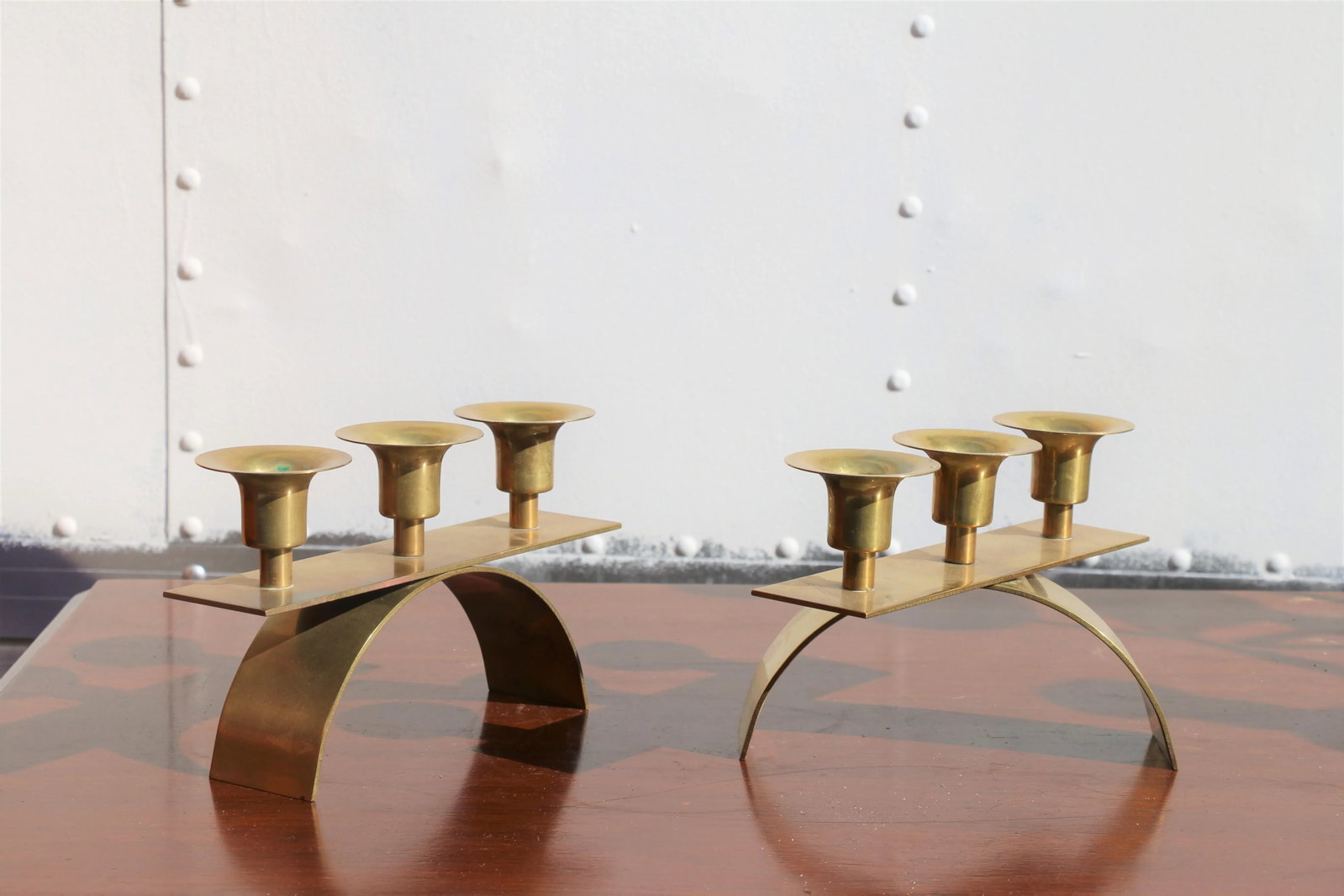 Brass Hollywood Regency Small Candle Holders - a Pair - 7
