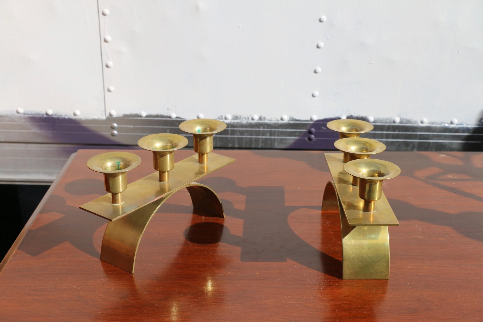 Brass Hollywood Regency Small Candle Holders - a Pair - 8