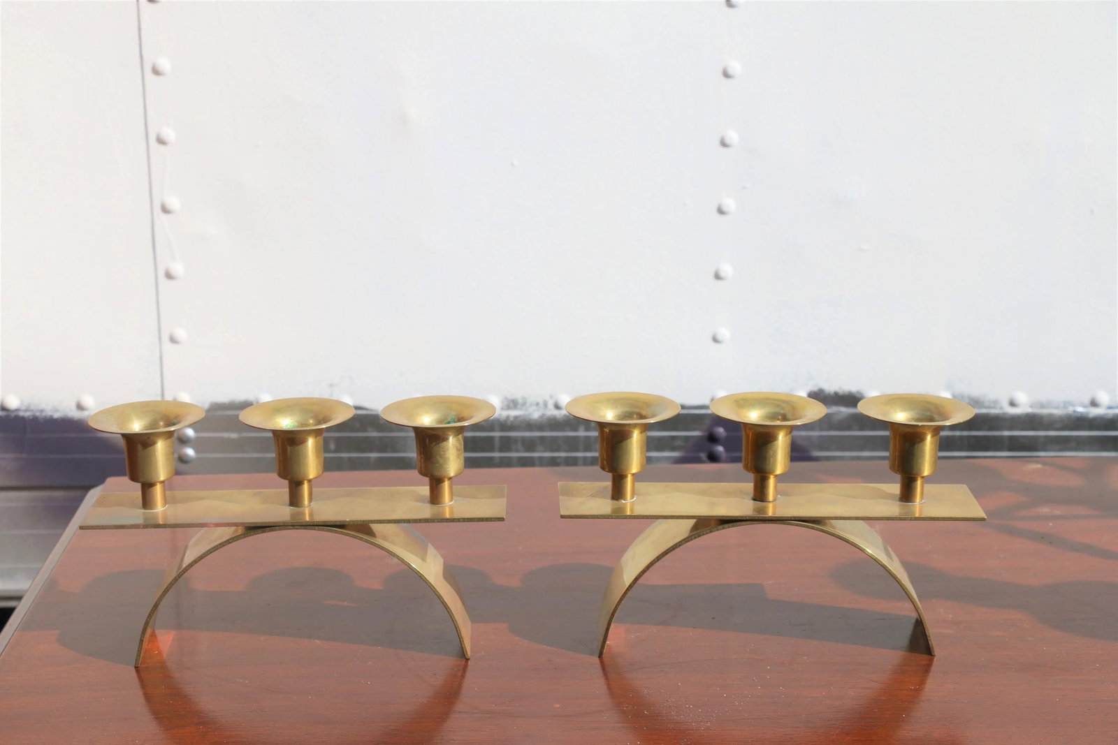 Brass Hollywood Regency Small Candle Holders - a Pair - 9