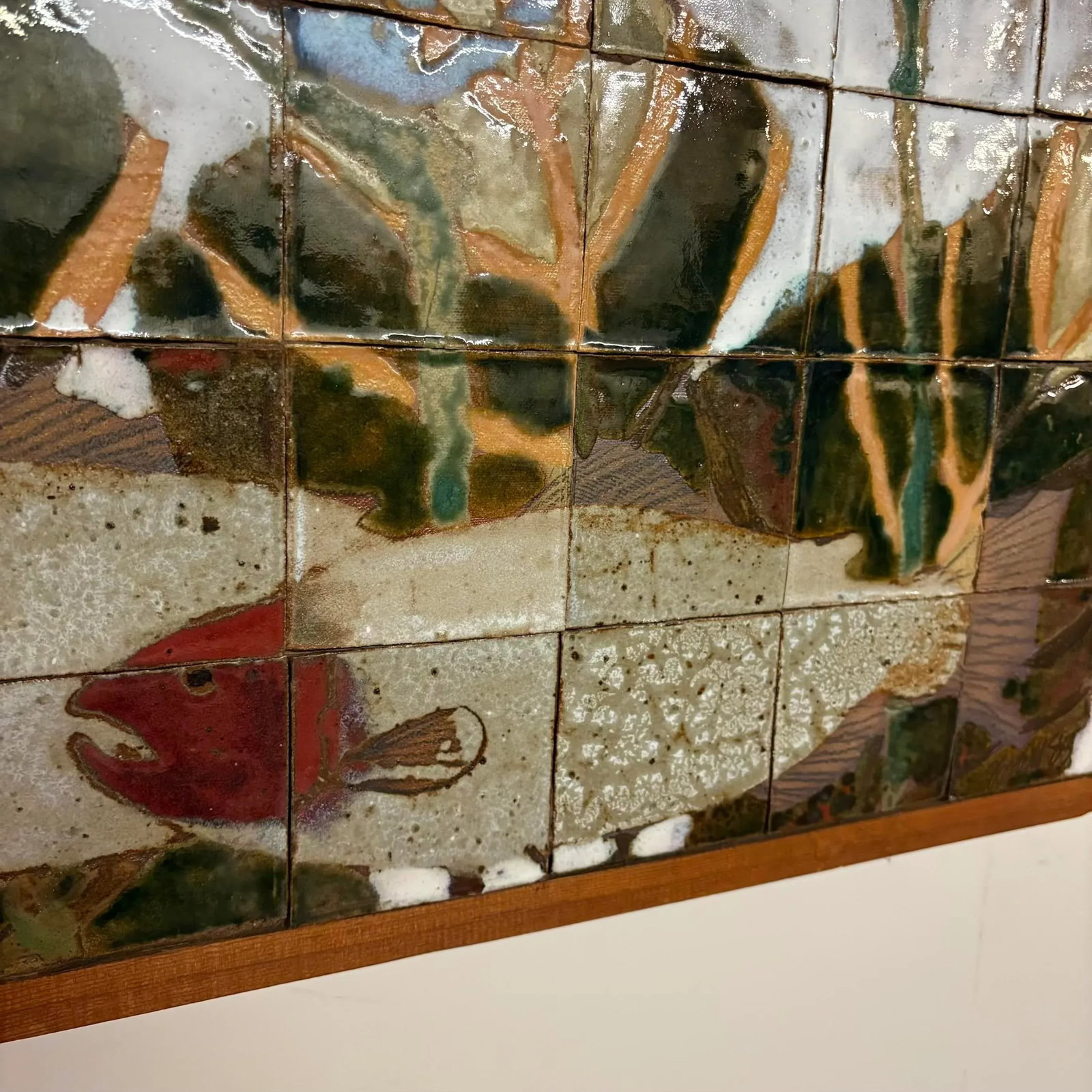 Large Ceramic Tile Wall Mural, Signed & Dated 1985 - Set of 5 Panels - 10
