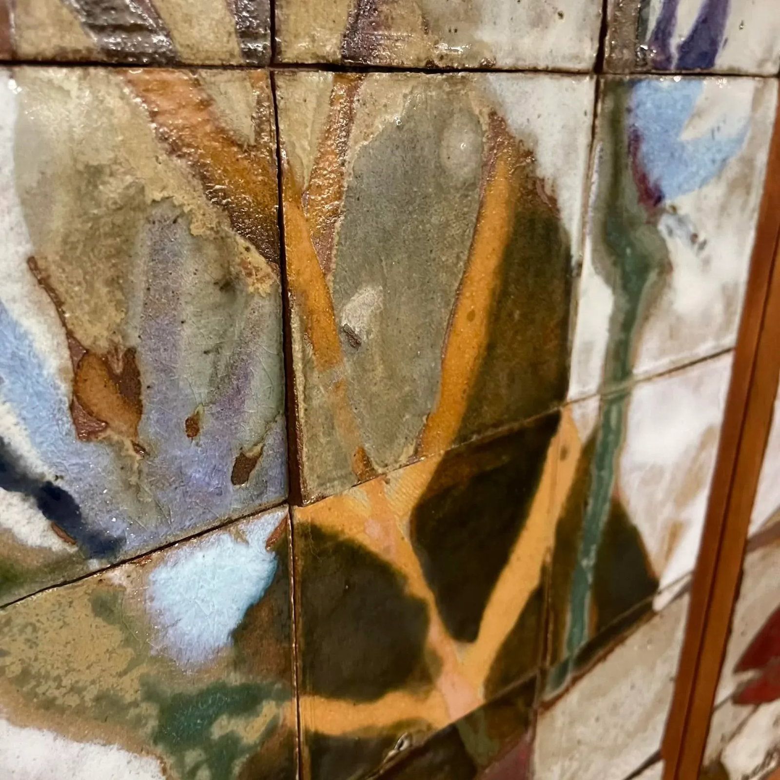 Large Ceramic Tile Wall Mural, Signed & Dated 1985 - Set of 5 Panels - 12