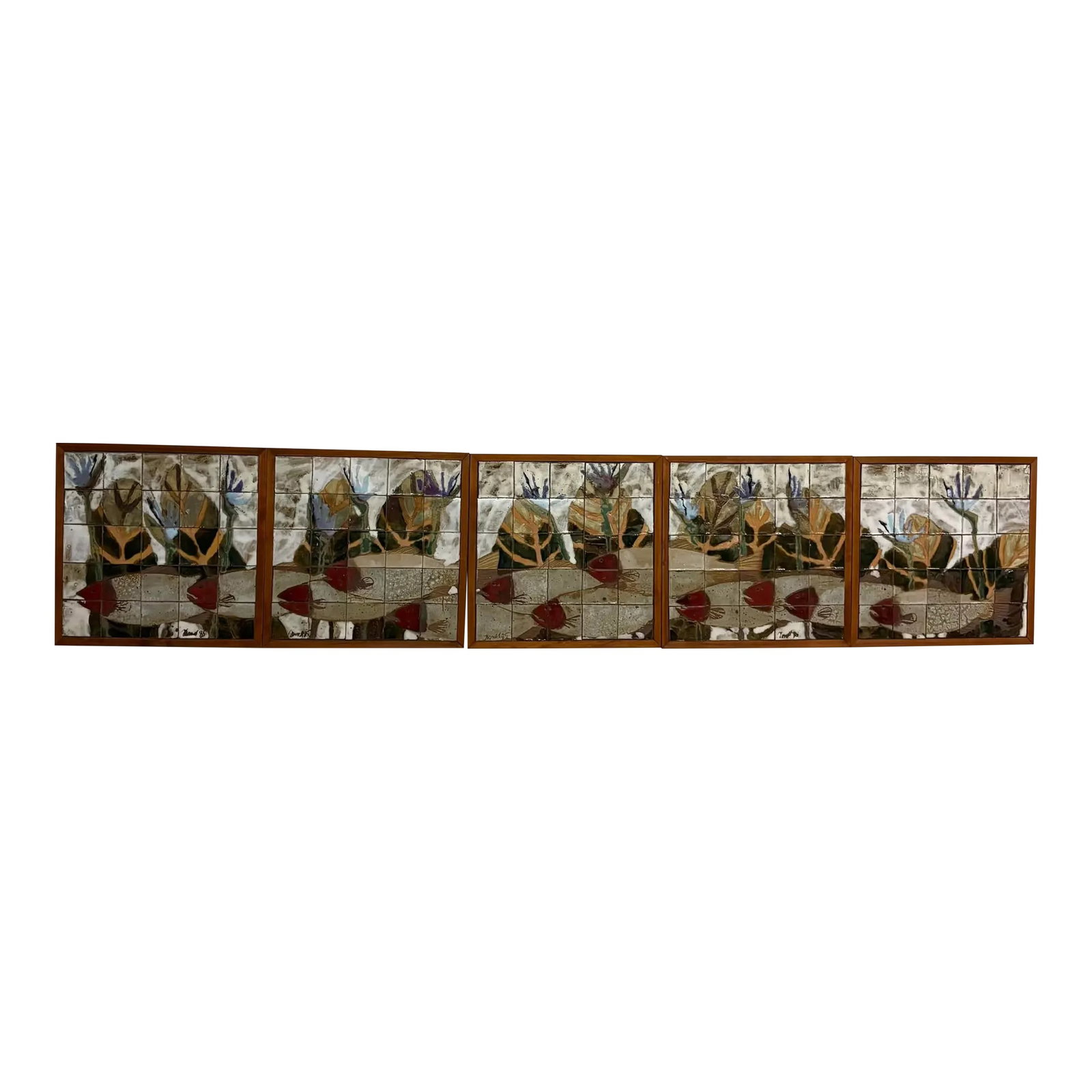 Large Ceramic Tile Wall Mural, Signed & Dated 1985 - Set of 5 Panels (1 of 18)