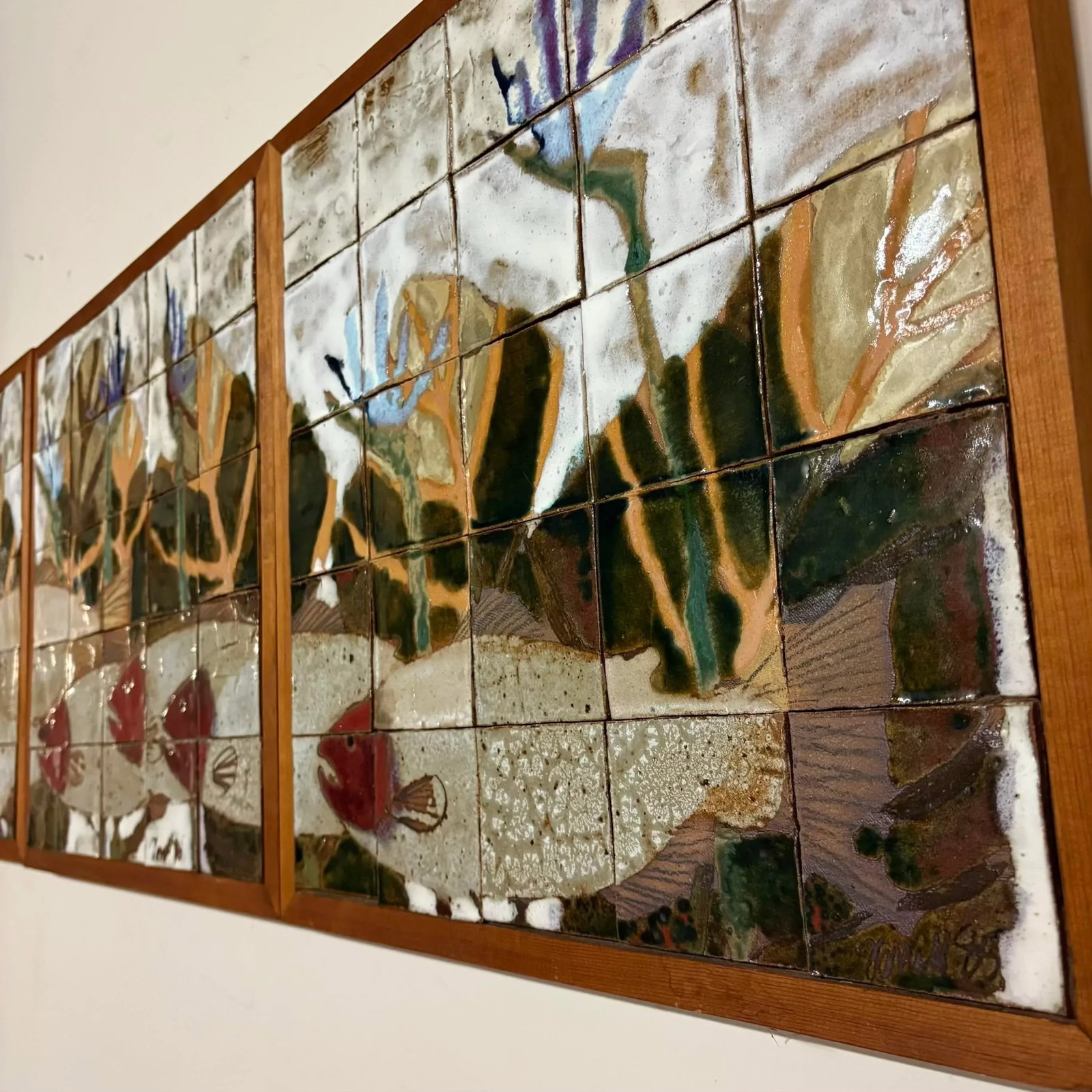 Large Ceramic Tile Wall Mural, Signed & Dated 1985 - Set of 5 Panels - 3
