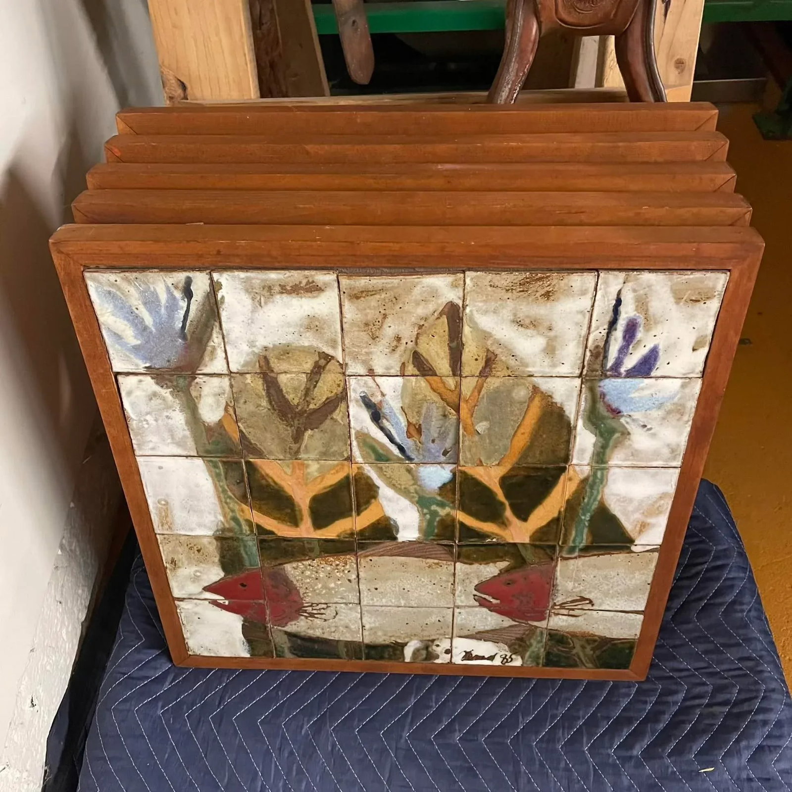 Large Ceramic Tile Wall Mural, Signed & Dated 1985 - Set of 5 Panels - 7