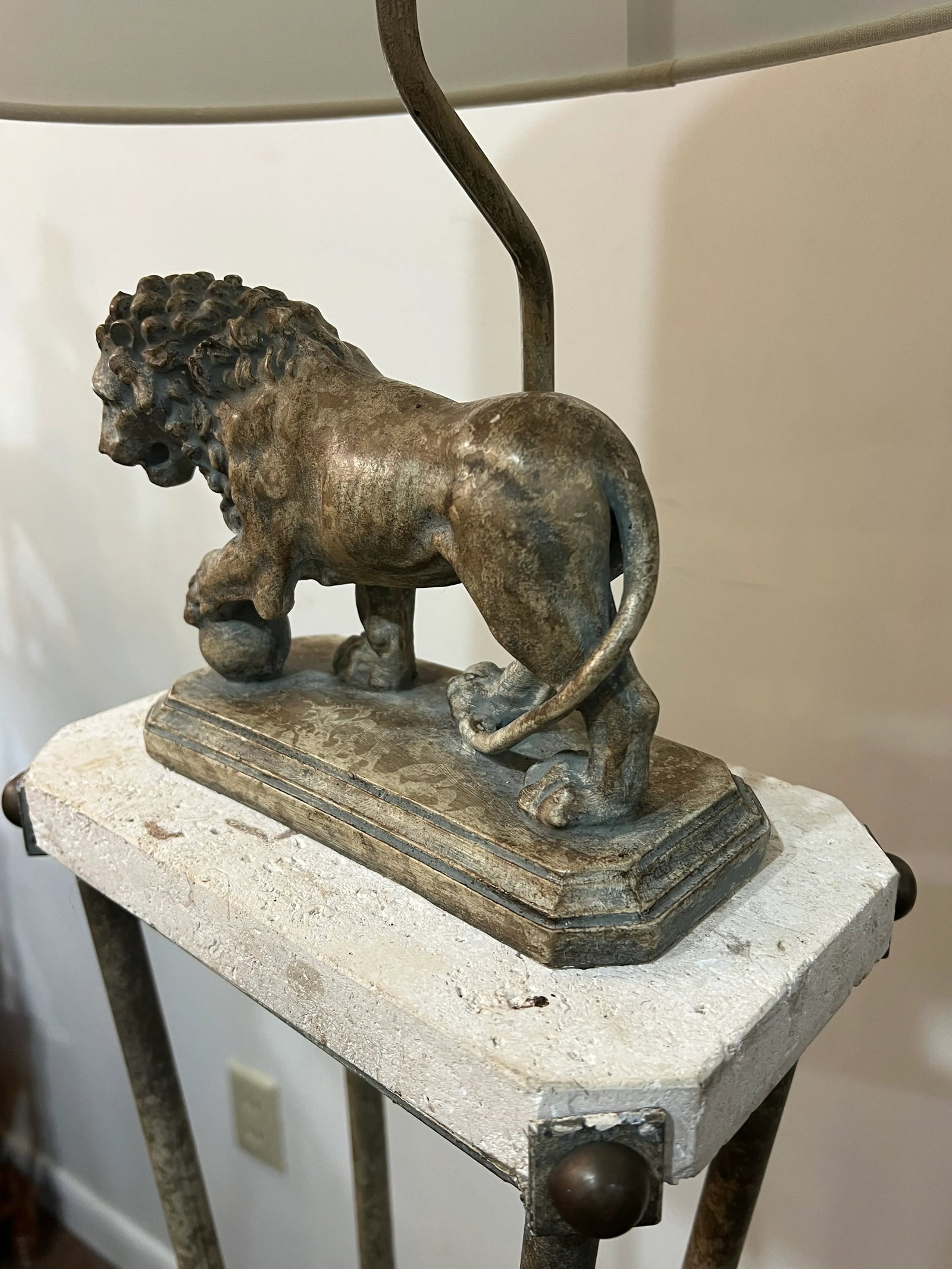 Mid Century Modern Floor Lamp Lion and Marble Motif - 3