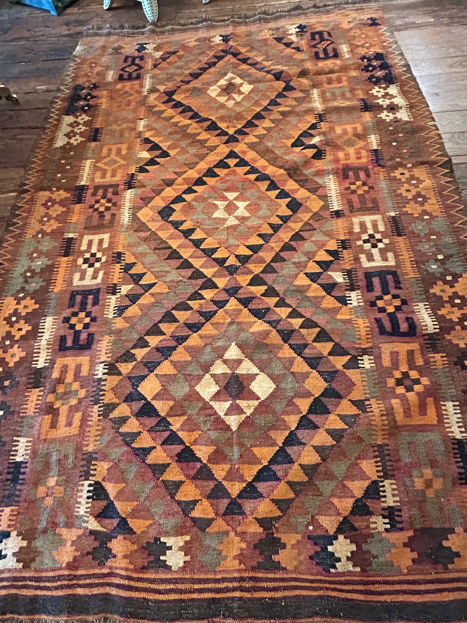Vintage Turkish Kilim Rug in Oranges & Browns - 2