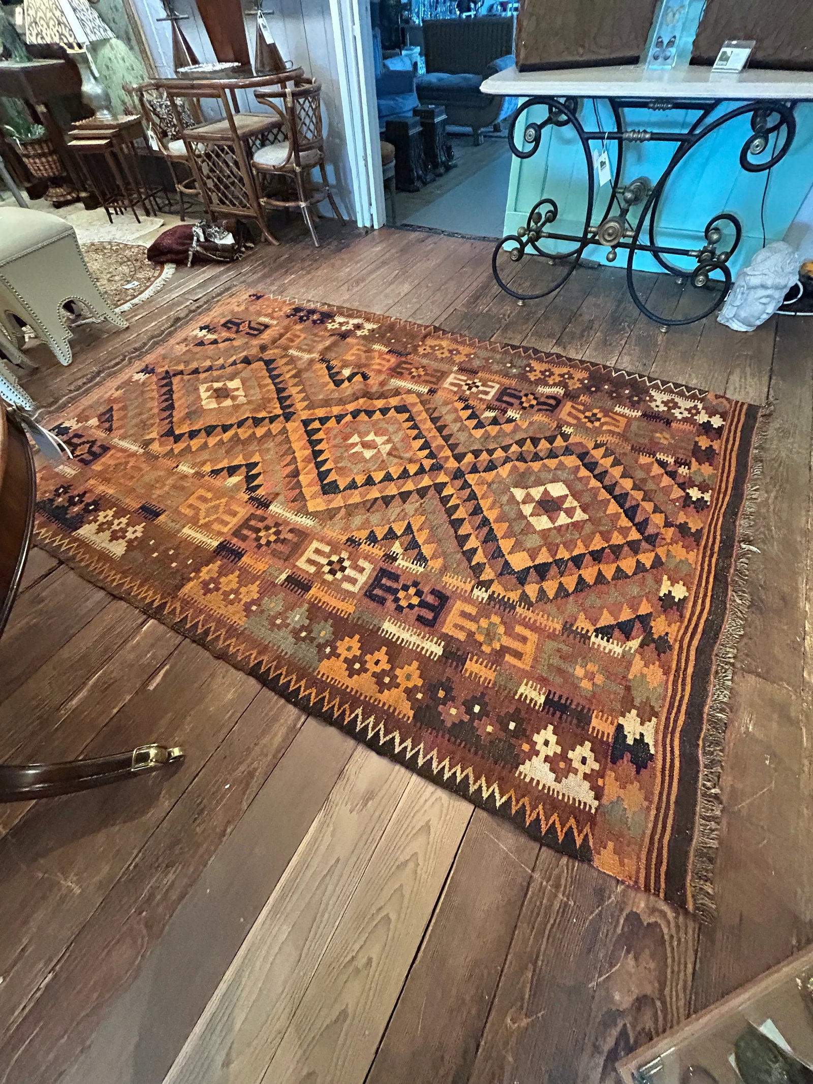 Vintage Turkish Kilim Rug in Oranges & Browns - 3